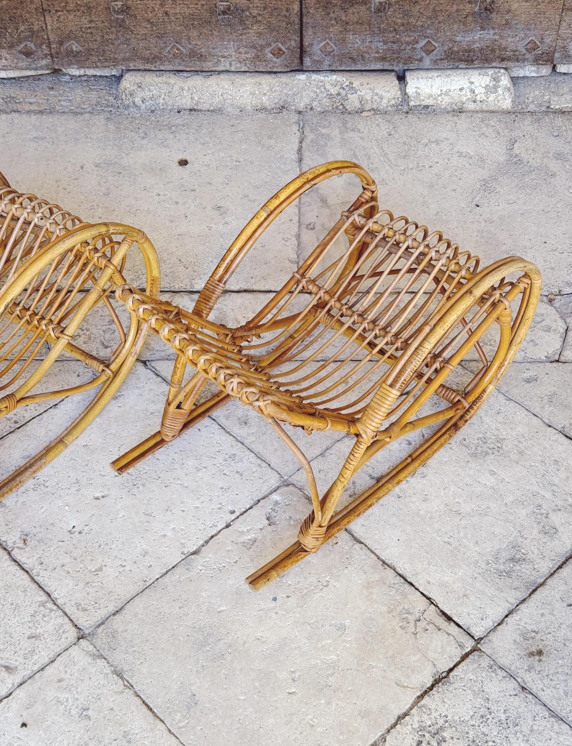 Pair of 1970s Children's Wicker Rocking chairs For Sale 2