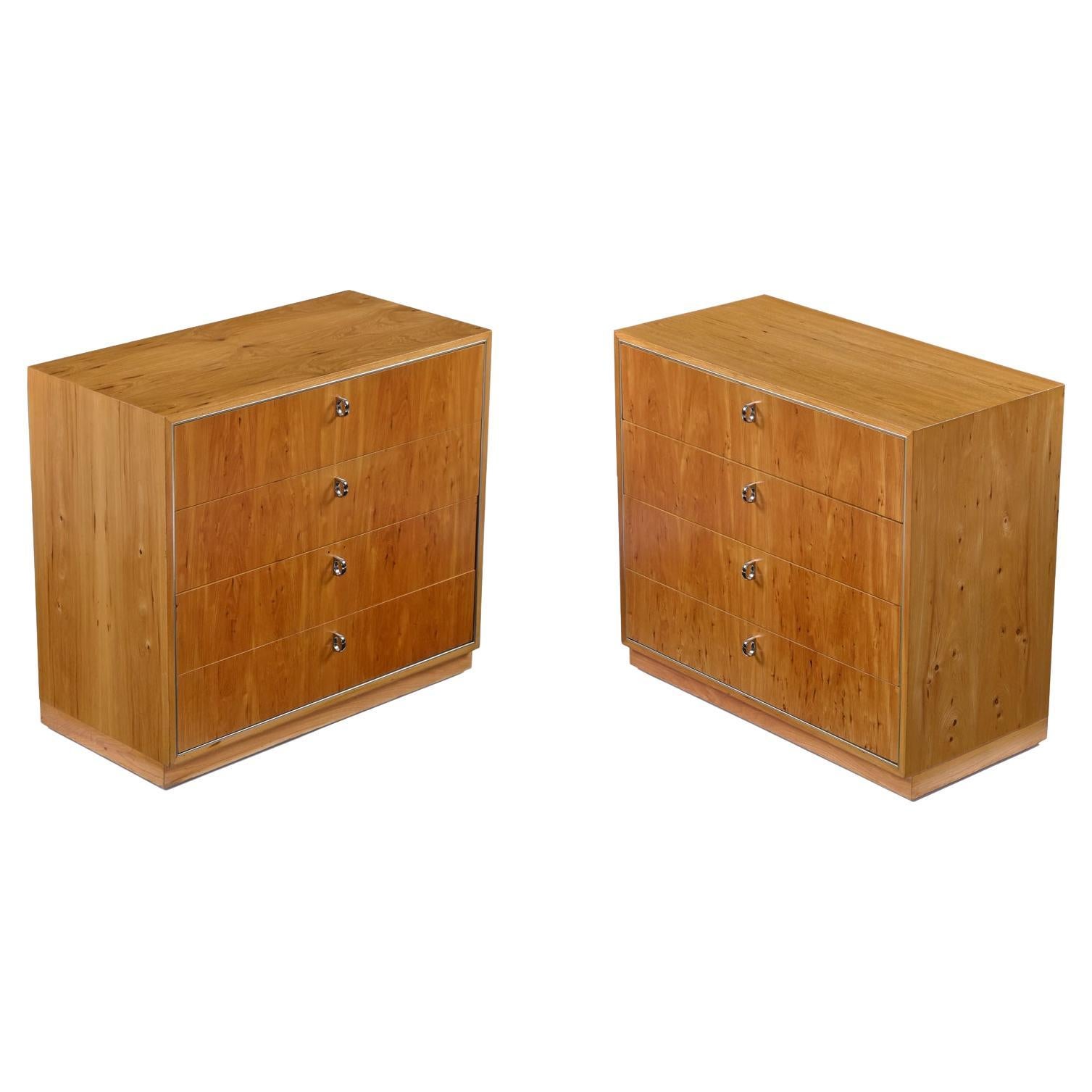 Masterfully crafted and preserved vintage 1970s bachelors chests by John Stuart Inc..  We were lucky enough to purchase these pieces from a time capsule estate outfitted with premium furnishings. These hickory wood cabinets have been delicately
