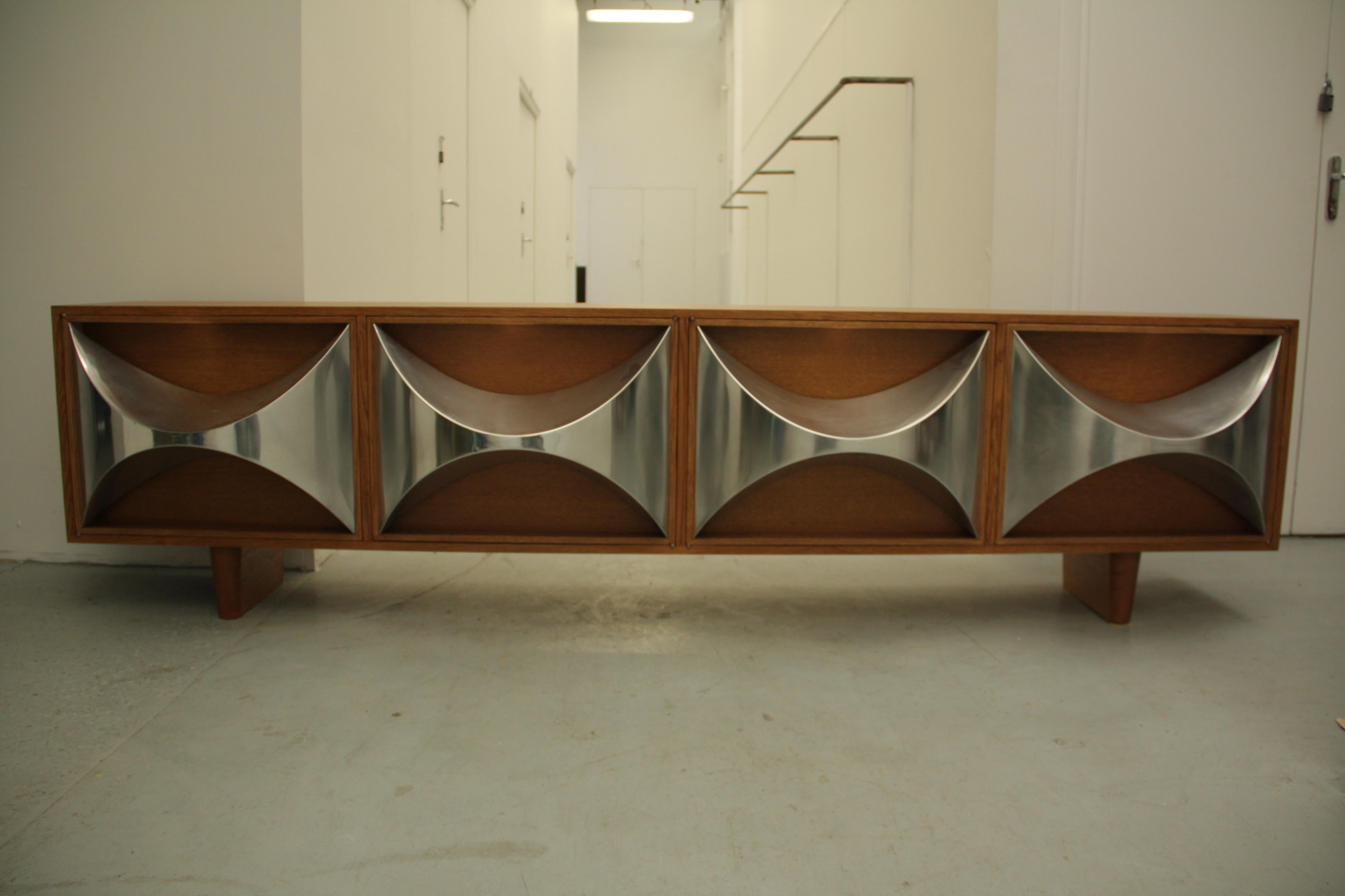 Mid-Century Modern Pair of 1970s Chrome Accented Walnut Credenzas by Raphael