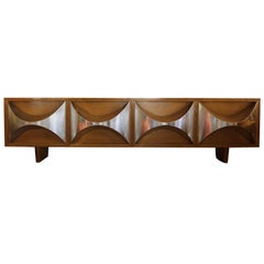 Pair of 1970s Chrome Accented Walnut Credenzas by Raphael