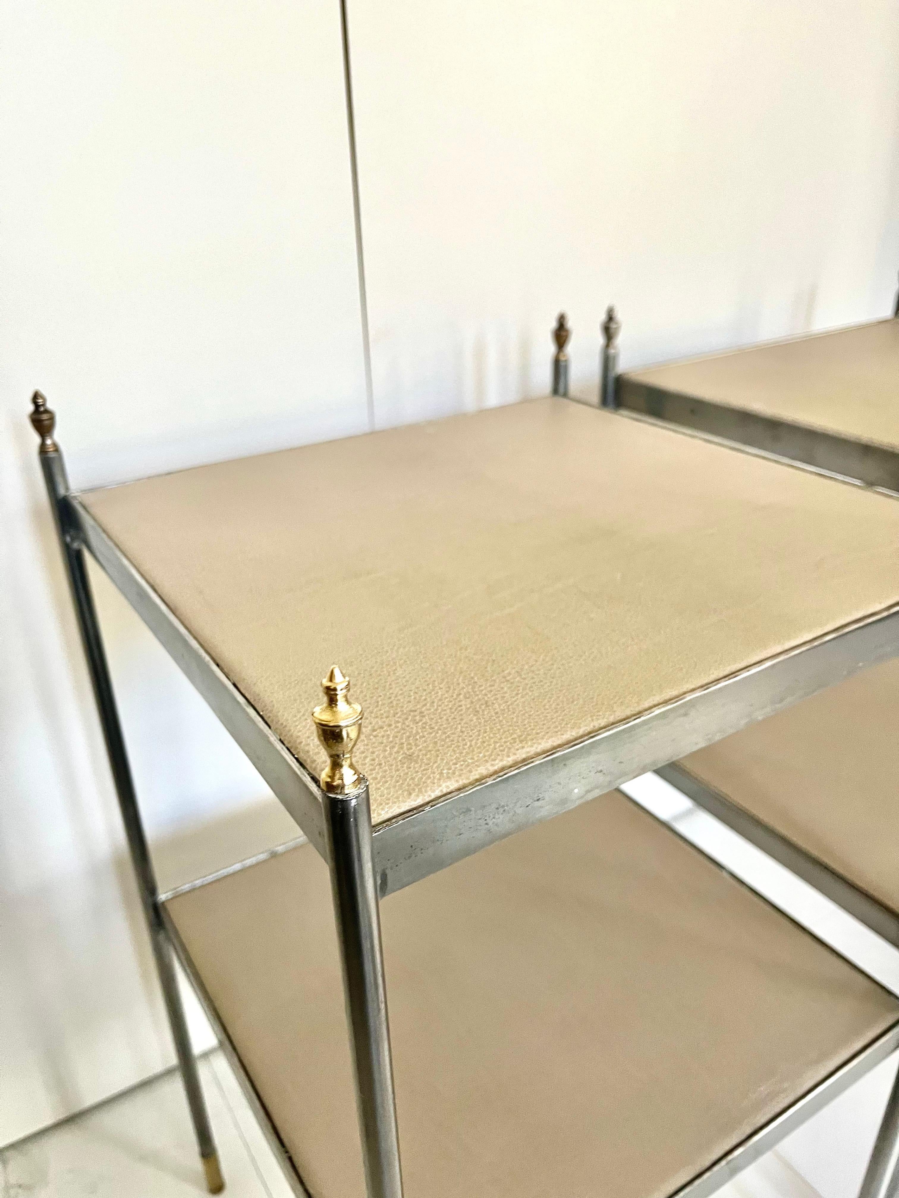 Pair of 1970s Chrome and Brass Leather Jansen Style Side Tables im Angebot 4