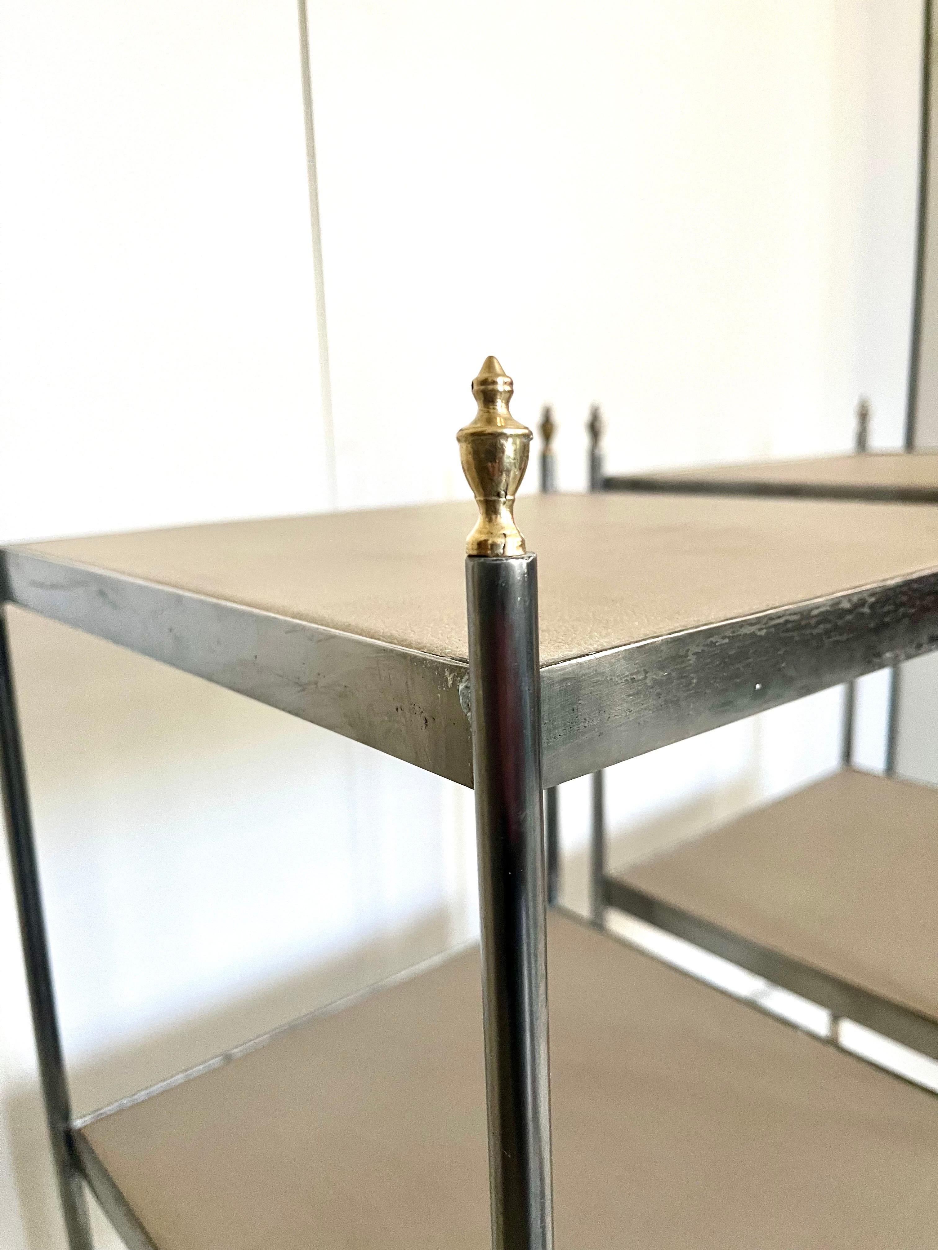 Pair of 1970s Chrome and Brass Leather Jansen Style Side Tables im Angebot 6