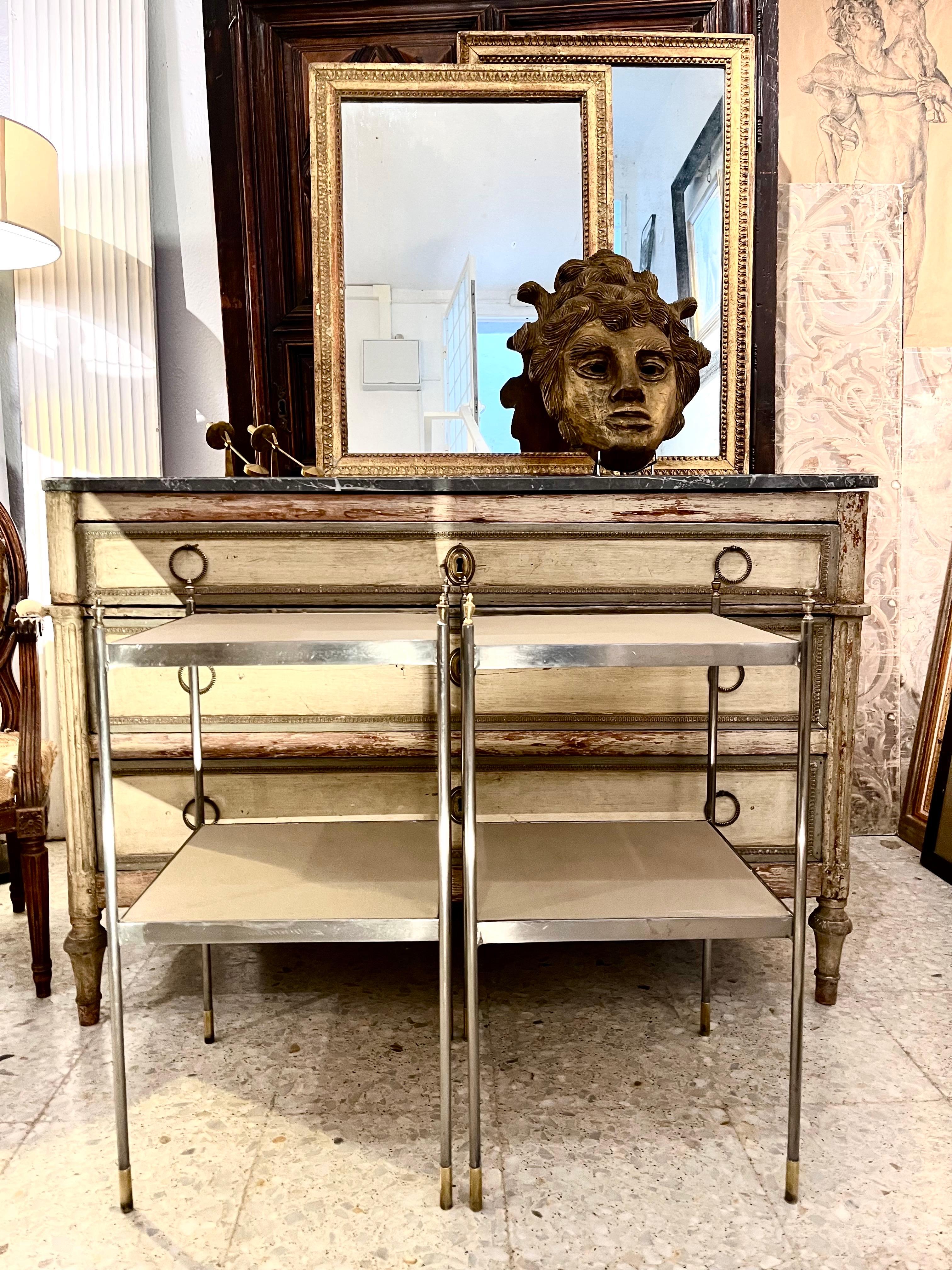Pair of 1970s Chrome and Brass Leather Jansen Style Side Tables im Angebot 8