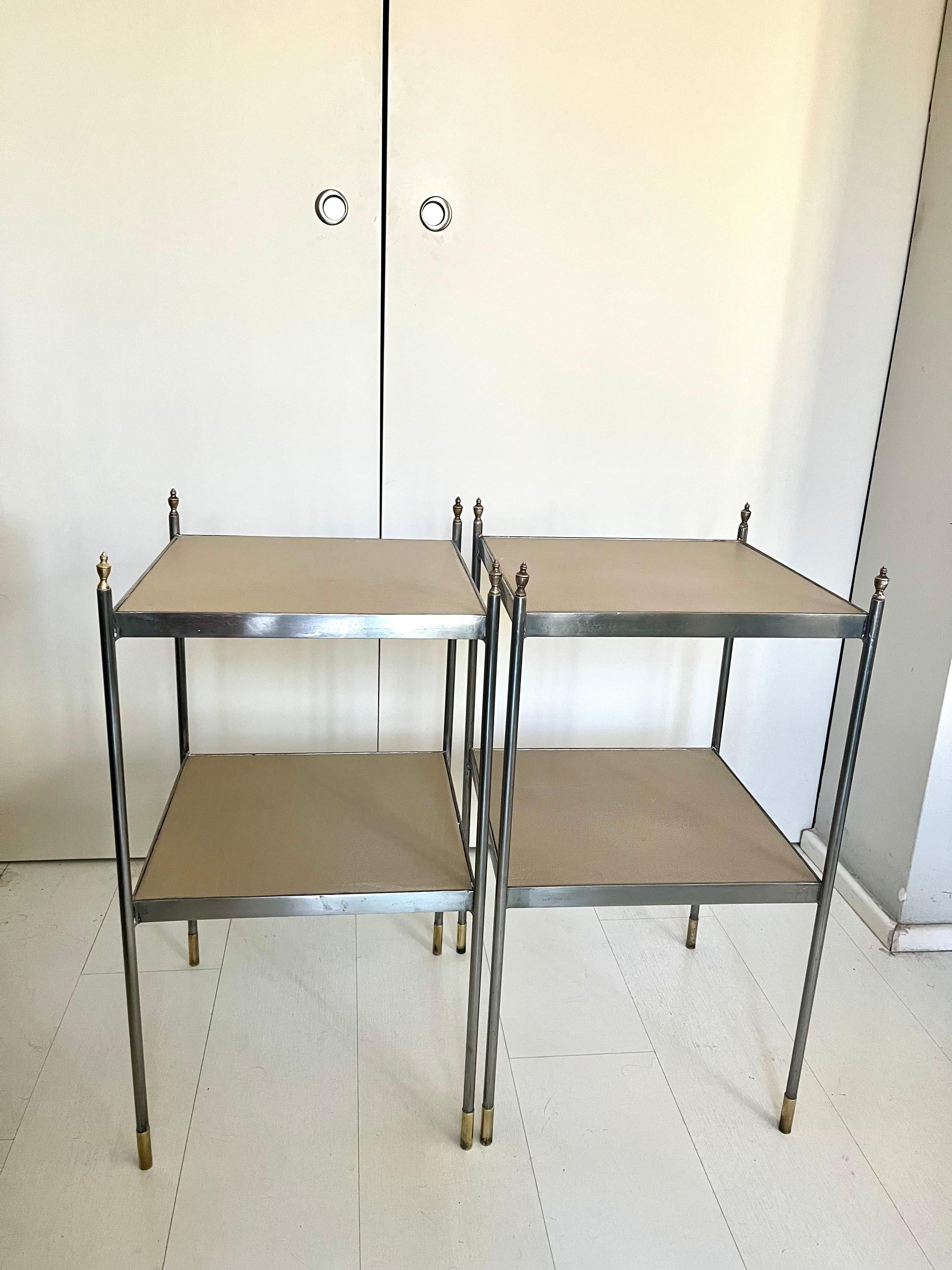 Pair of 1970s Chrome and Brass Leather Jansen Style Side Tables im Angebot 9