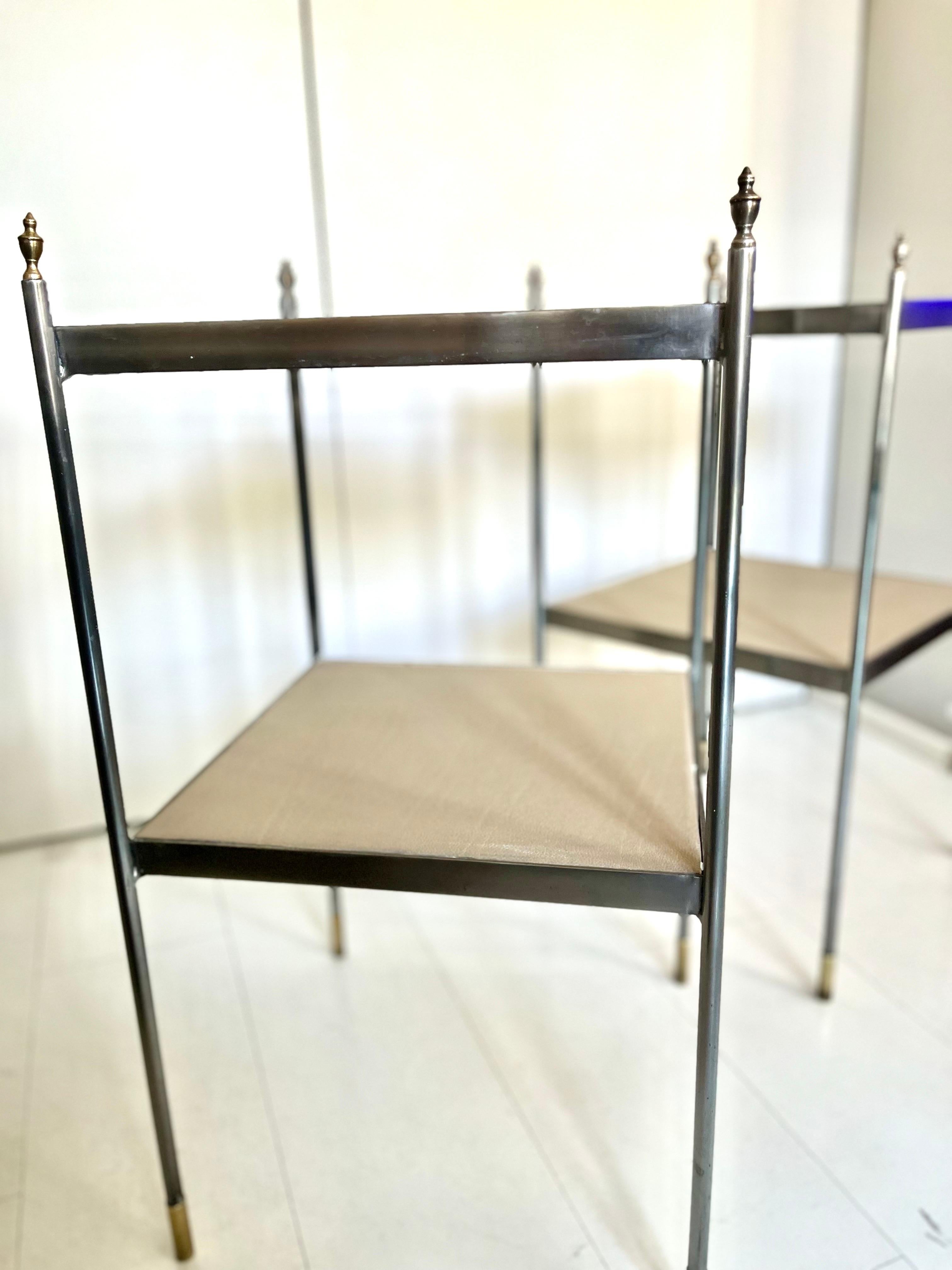 Pair of 1970s Chrome and Brass Leather Jansen Style Side Tables im Angebot 11