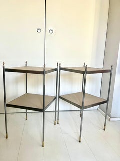 Paar Beistelltische im Jansen-Stil aus Chrom und Messing aus den 1970er Jahren