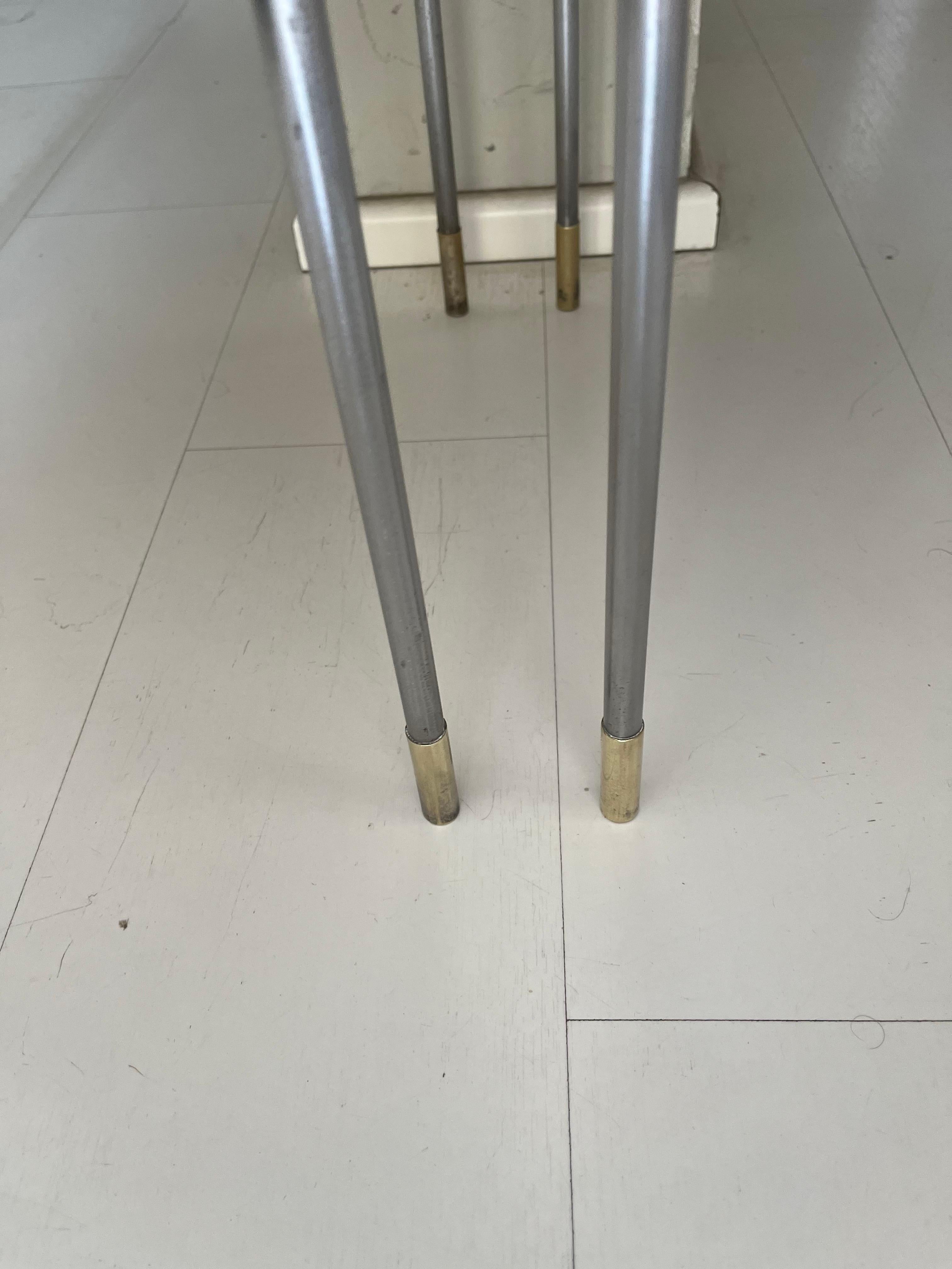 Pair of 1970s Chrome and Brass Leather Jansen Style Side Tables (Messing) im Angebot