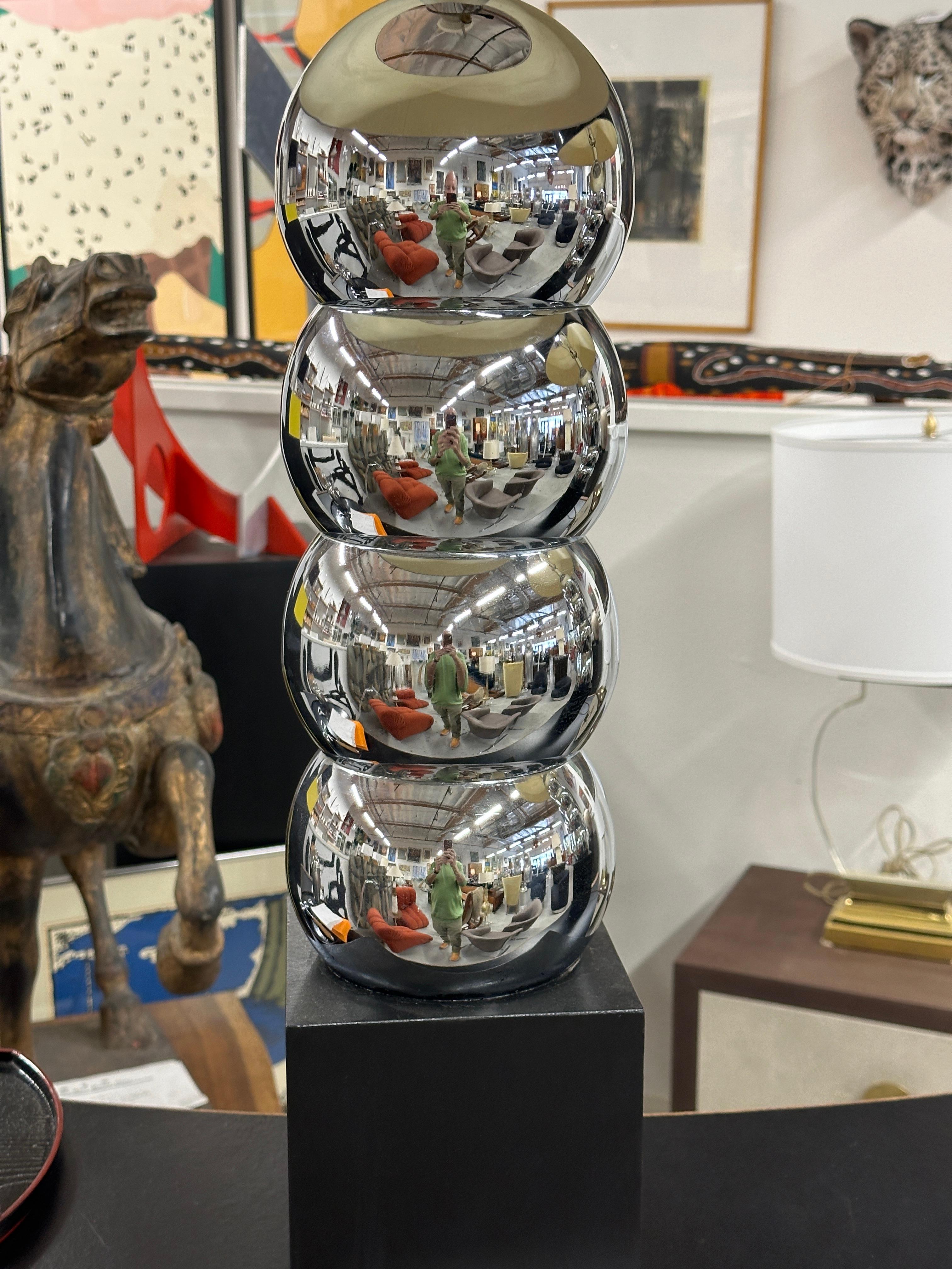 Hand-Crafted Pair of 1970's Chrome Ball Lamps Attributed To George Kovacs 