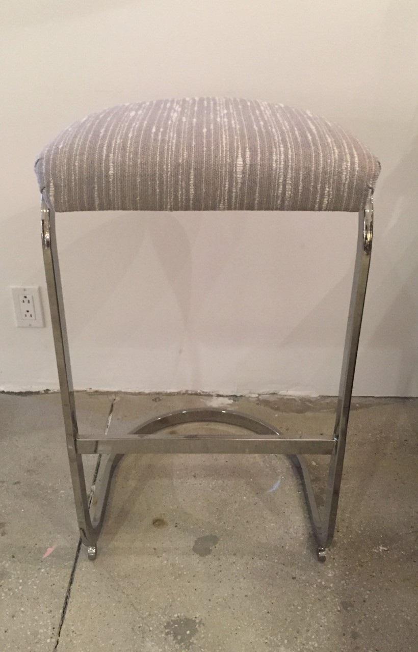 Late 20th Century Pair of 1970s Chrome Bar Stools After Milo Baughman 