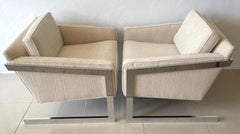 Pair of 1970s Chrome Cantilever Club Chairs, Newly Upholstered