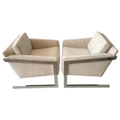 Pair of 1970s Chrome Cantilever Club Chairs, Newly Upholstered