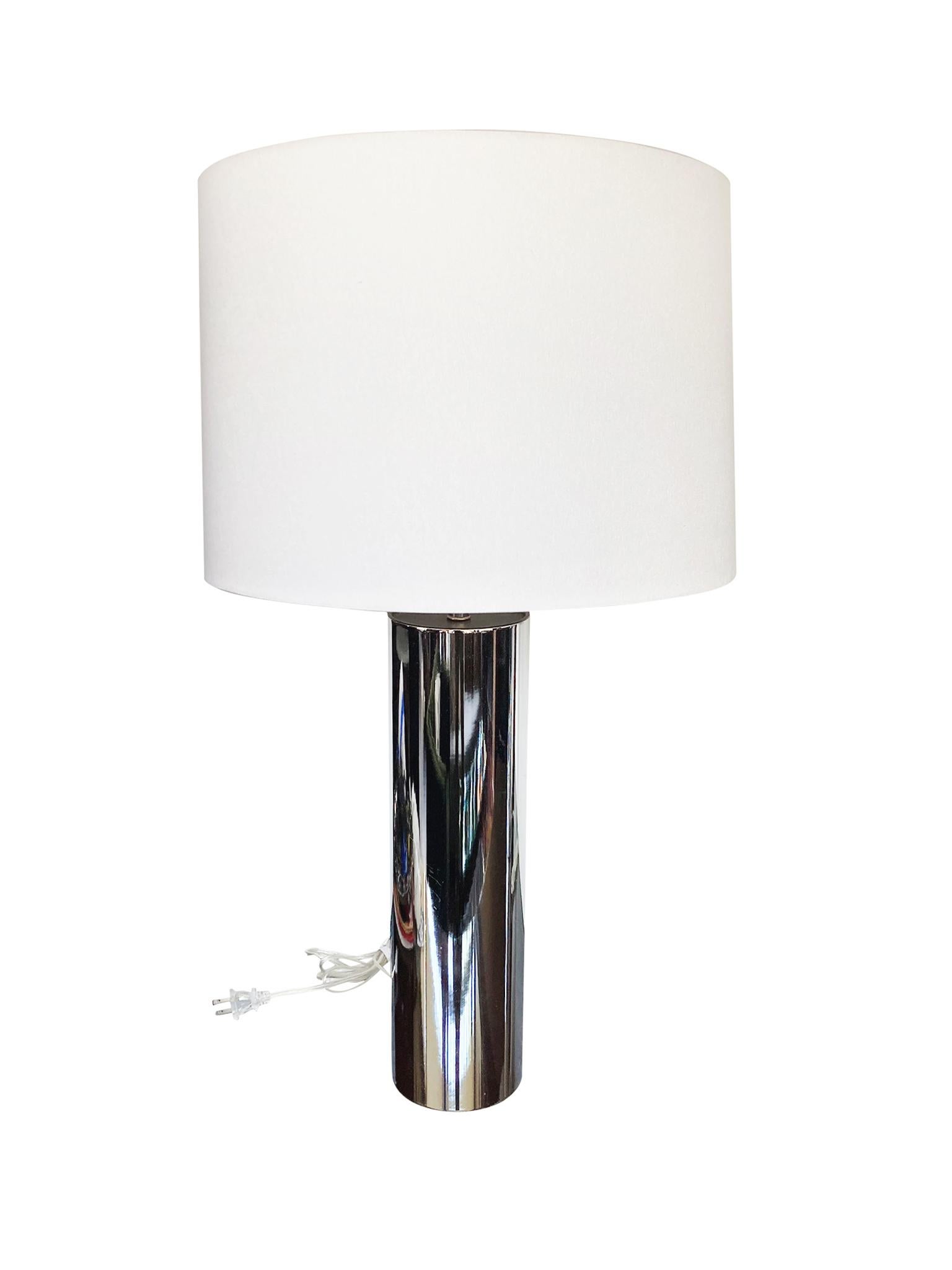 Late 20th Century Pair of 1970s Chrome Cylinder Table Lamps Attributed to George Kovacs