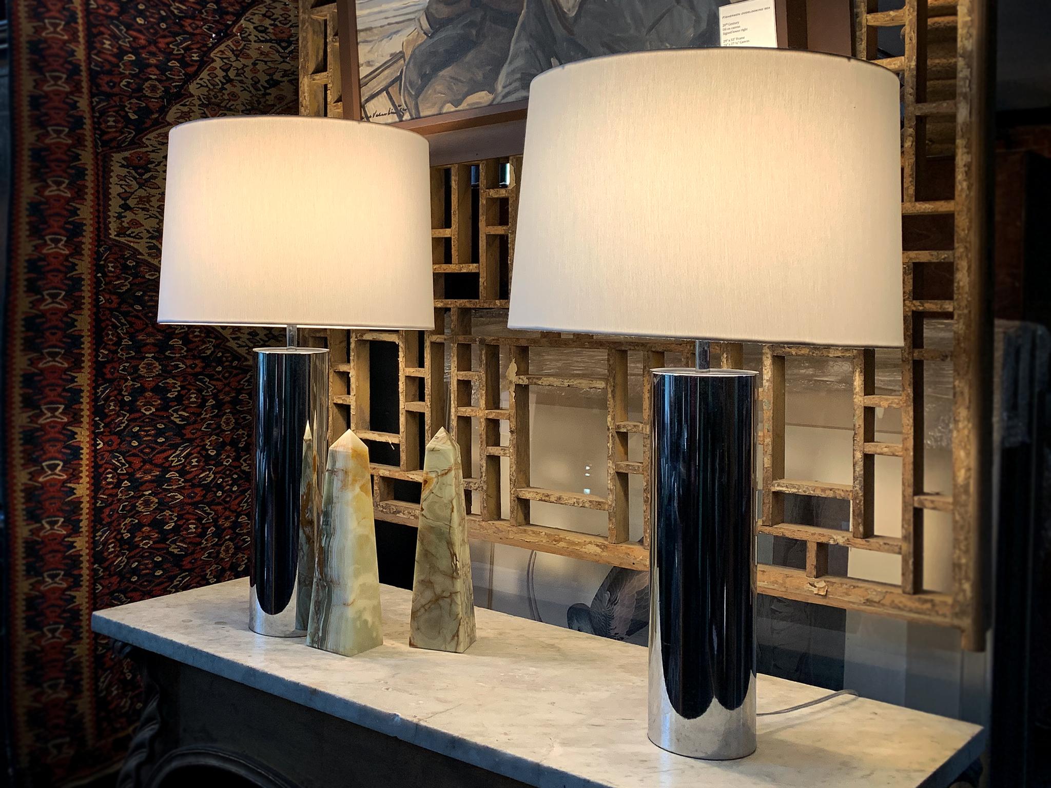 Pair of 1970s Chrome Cylinder Table Lamps Attributed to George Kovacs 4