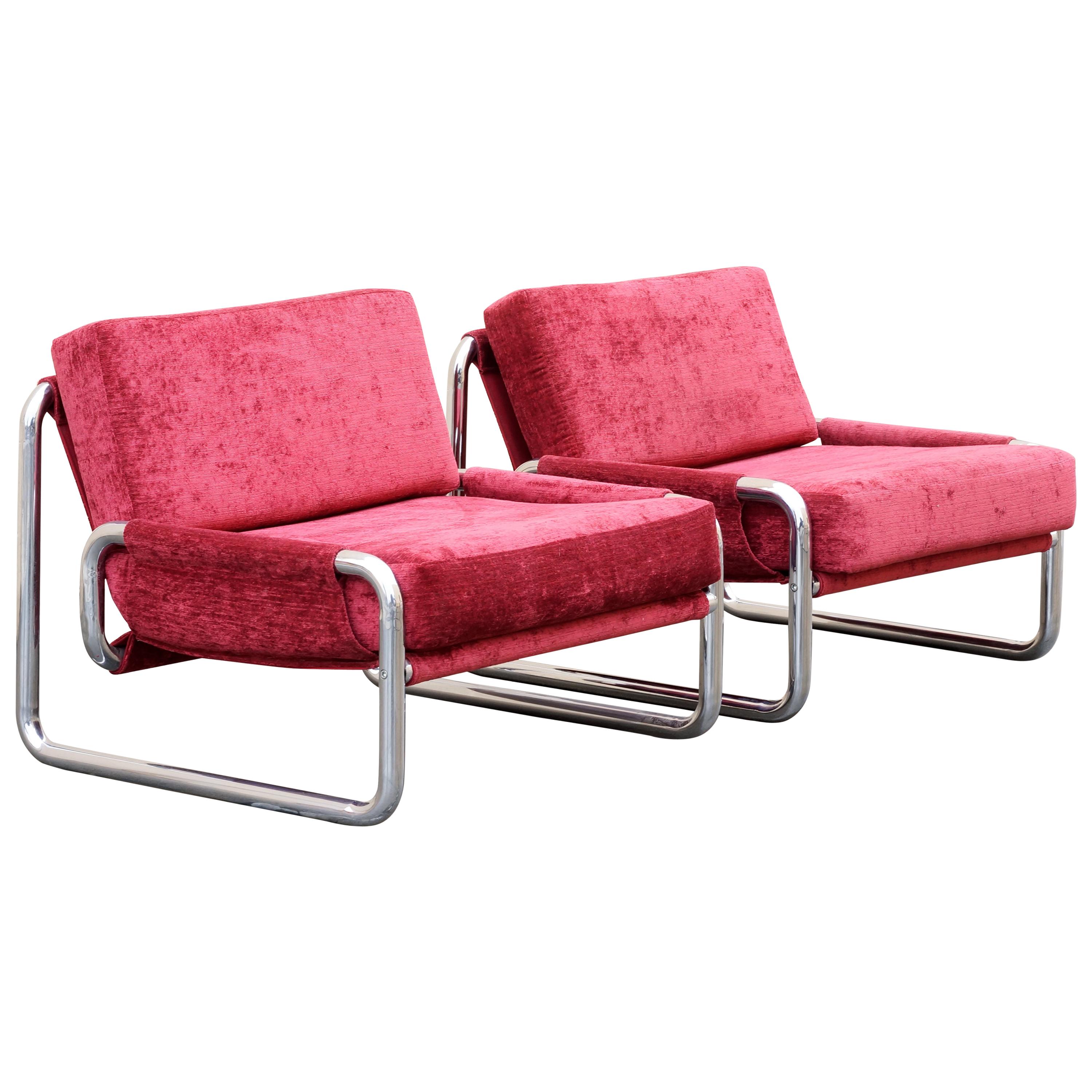 Pair of 1970s Chrome Lounge Chairs