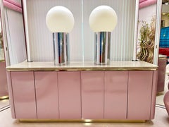 Pair of 1970's Chrome & Opal Globe Floor Lamps from George Kovacs