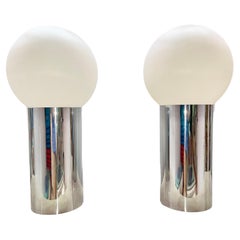 Pair of 1970's Chrome & Opal Globe Floor Lamps from George Kovacs