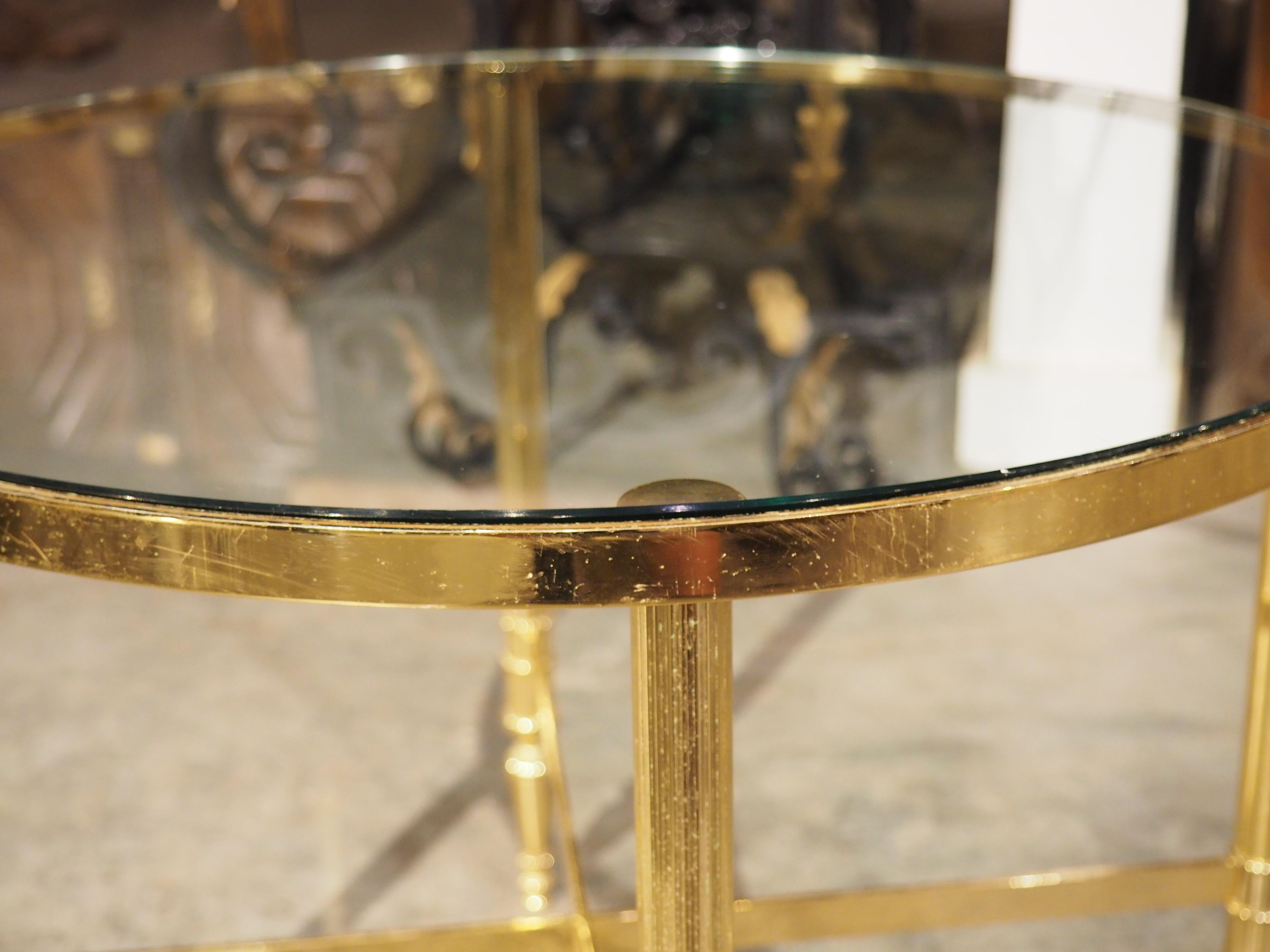 Pair of 1970s Circular French Brass and Glass Side Tables For Sale 5
