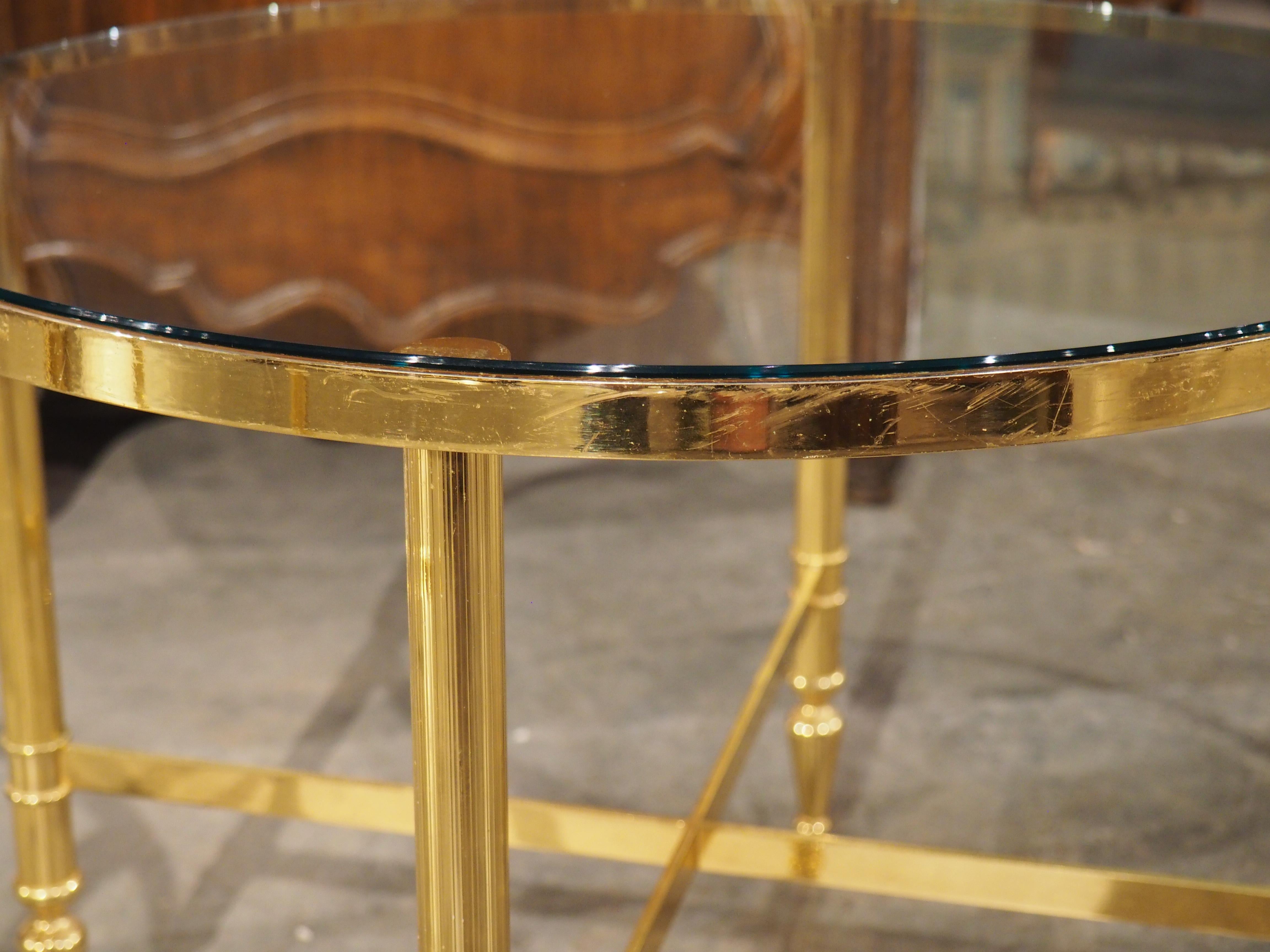 Pair of 1970s Circular French Brass and Glass Side Tables For Sale 8