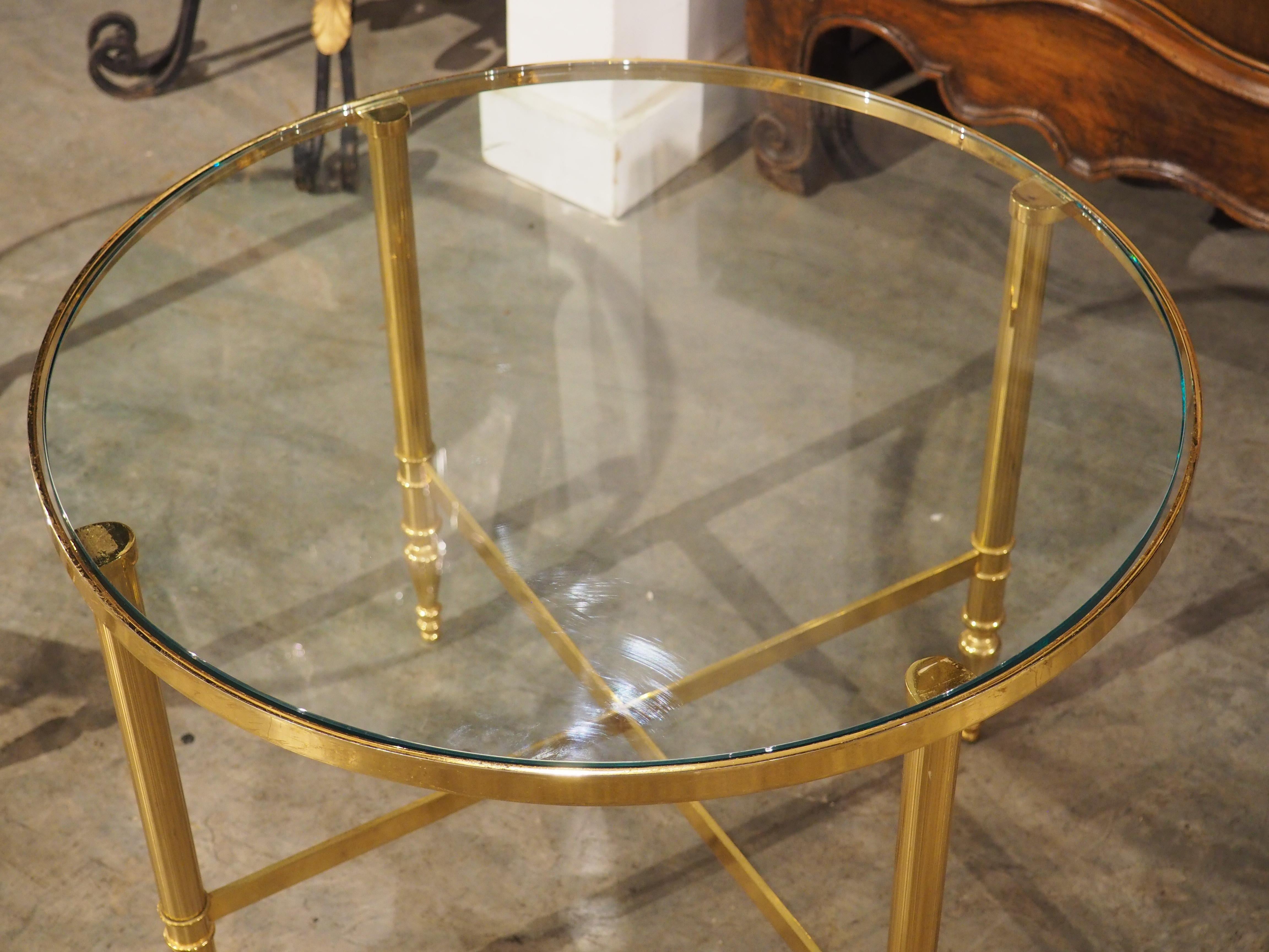 Pair of 1970s Circular French Brass and Glass Side Tables For Sale 1