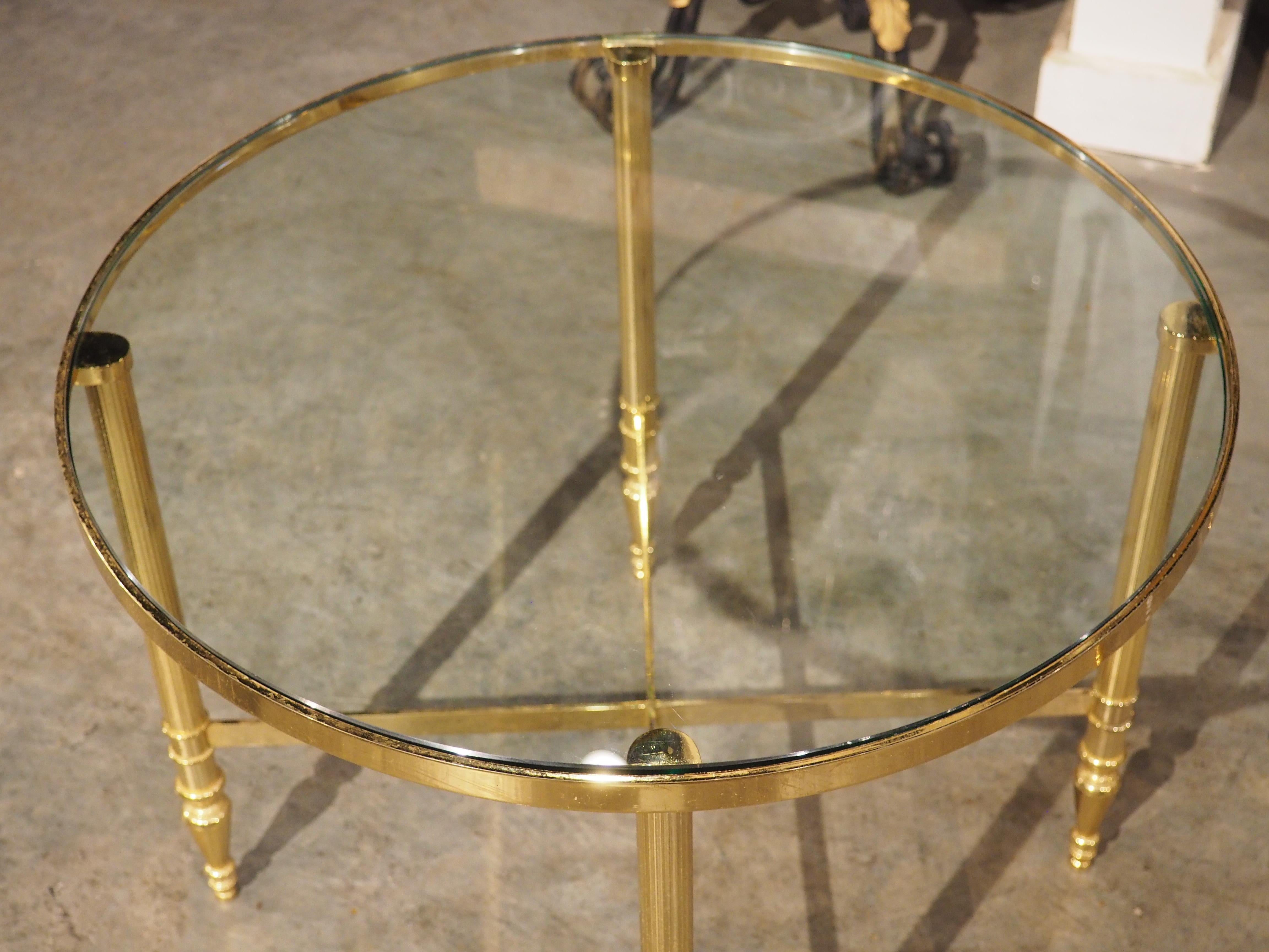 Pair of 1970s Circular French Brass and Glass Side Tables For Sale 2