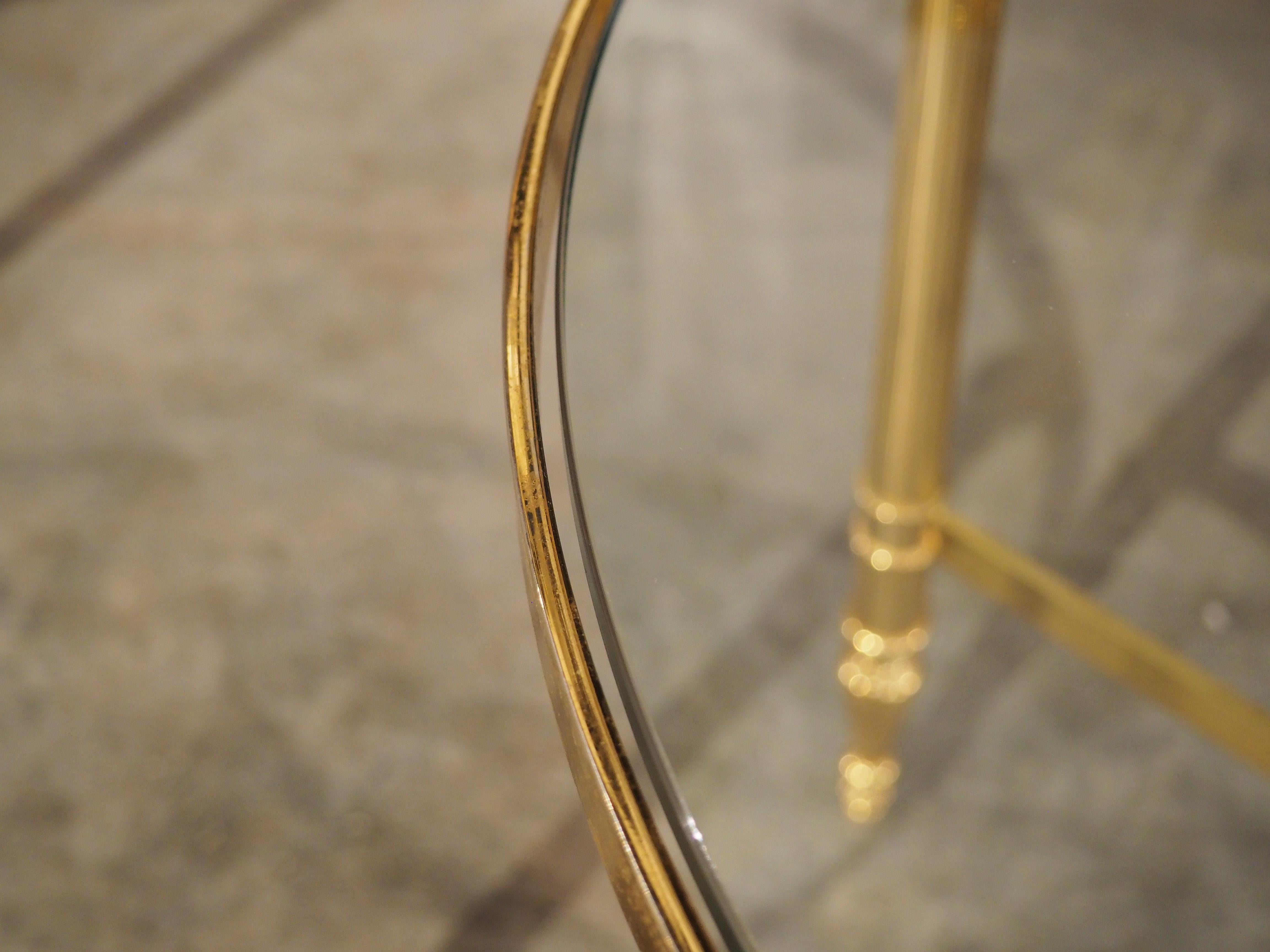 Pair of 1970s Circular French Brass and Glass Side Tables For Sale 3