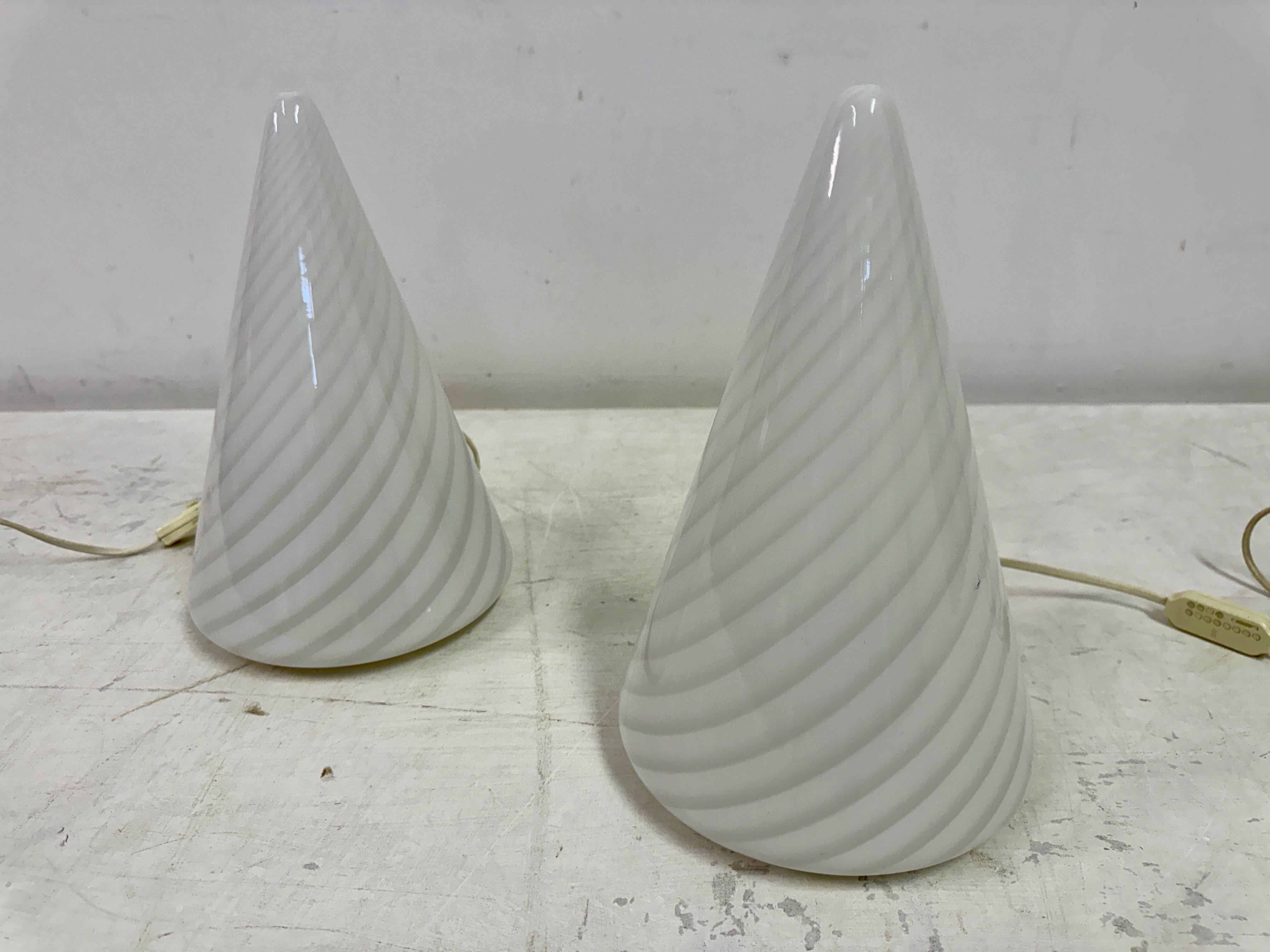 Mid-Century Modern Pair of 1970s Conical Murano Table Lamps For Sale
