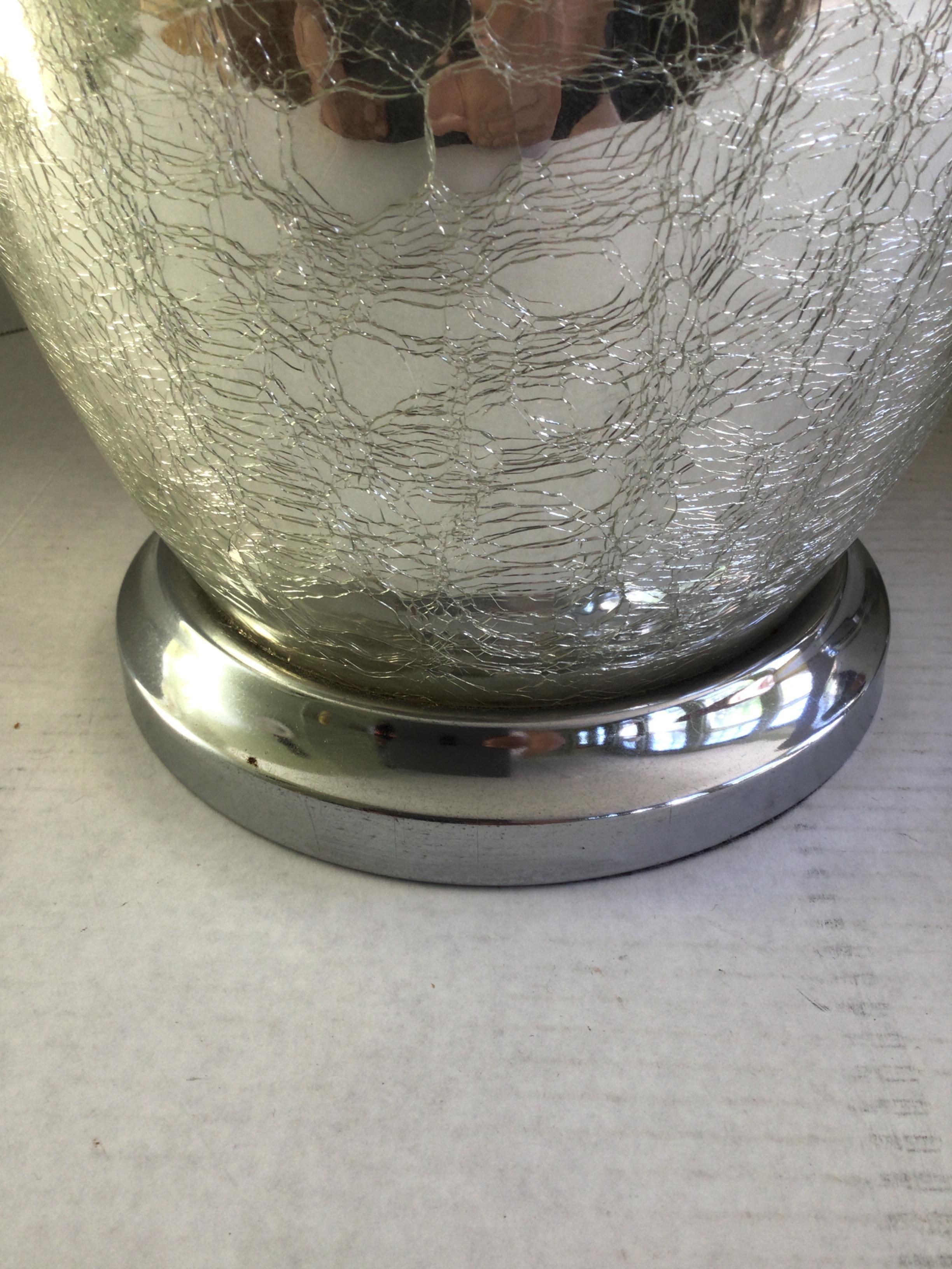 Pair of 1970s Crackled Mercury Glass Lamps On Chrome Base For Sale 2