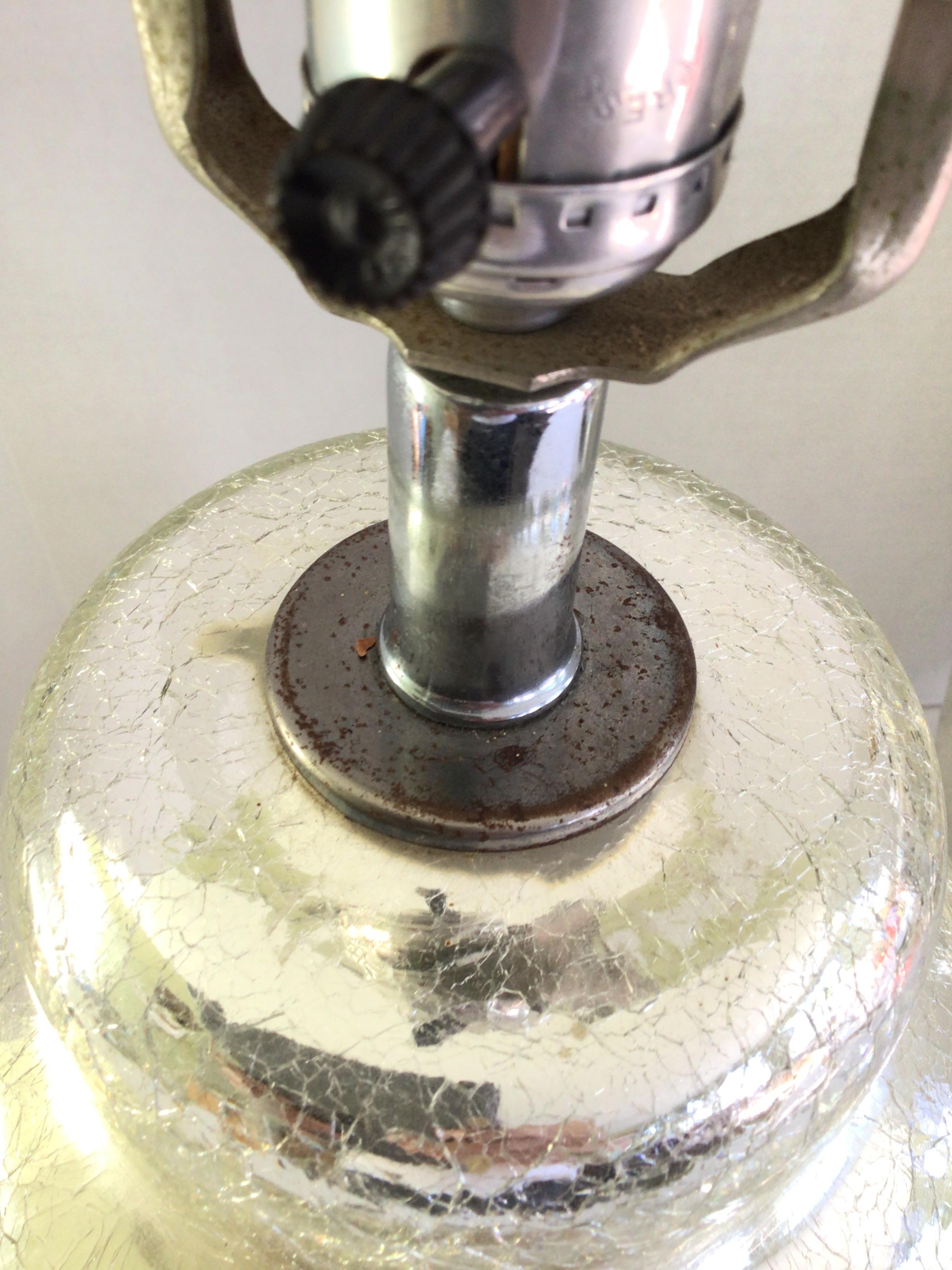 Pair of 1970s Crackled Mercury Glass Lamps On Chrome Base For Sale 3