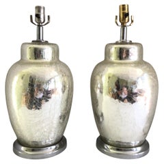 Vintage Pair of 1970s Crackled Mercury Glass Lamps On Chrome Base
