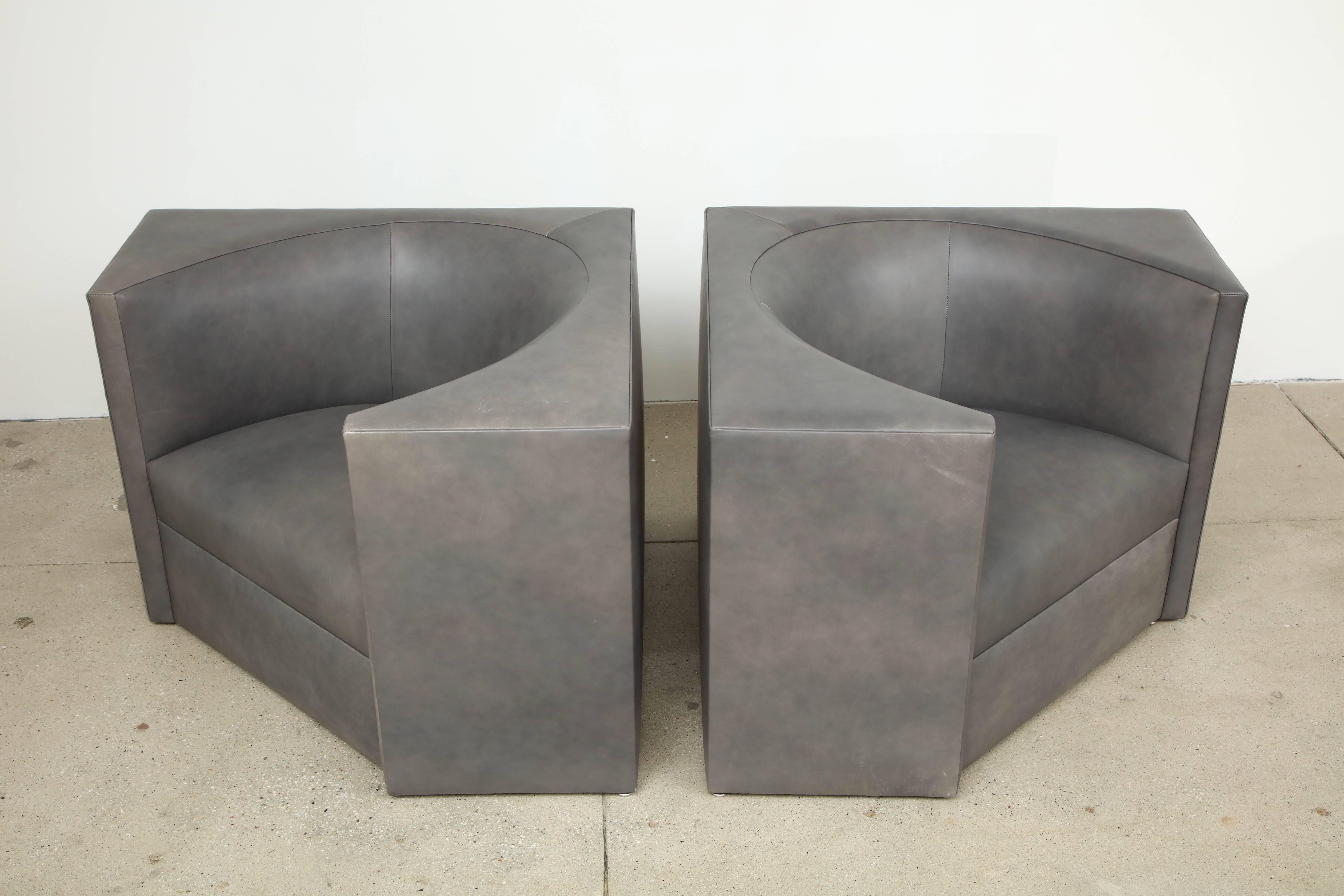 Late 20th Century Pair of 1970s Cubic Leather Chairs