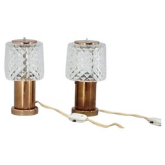 Pair of 1970s Czech Copper and Cut Glass Table Lamps by Kamenický Šenov