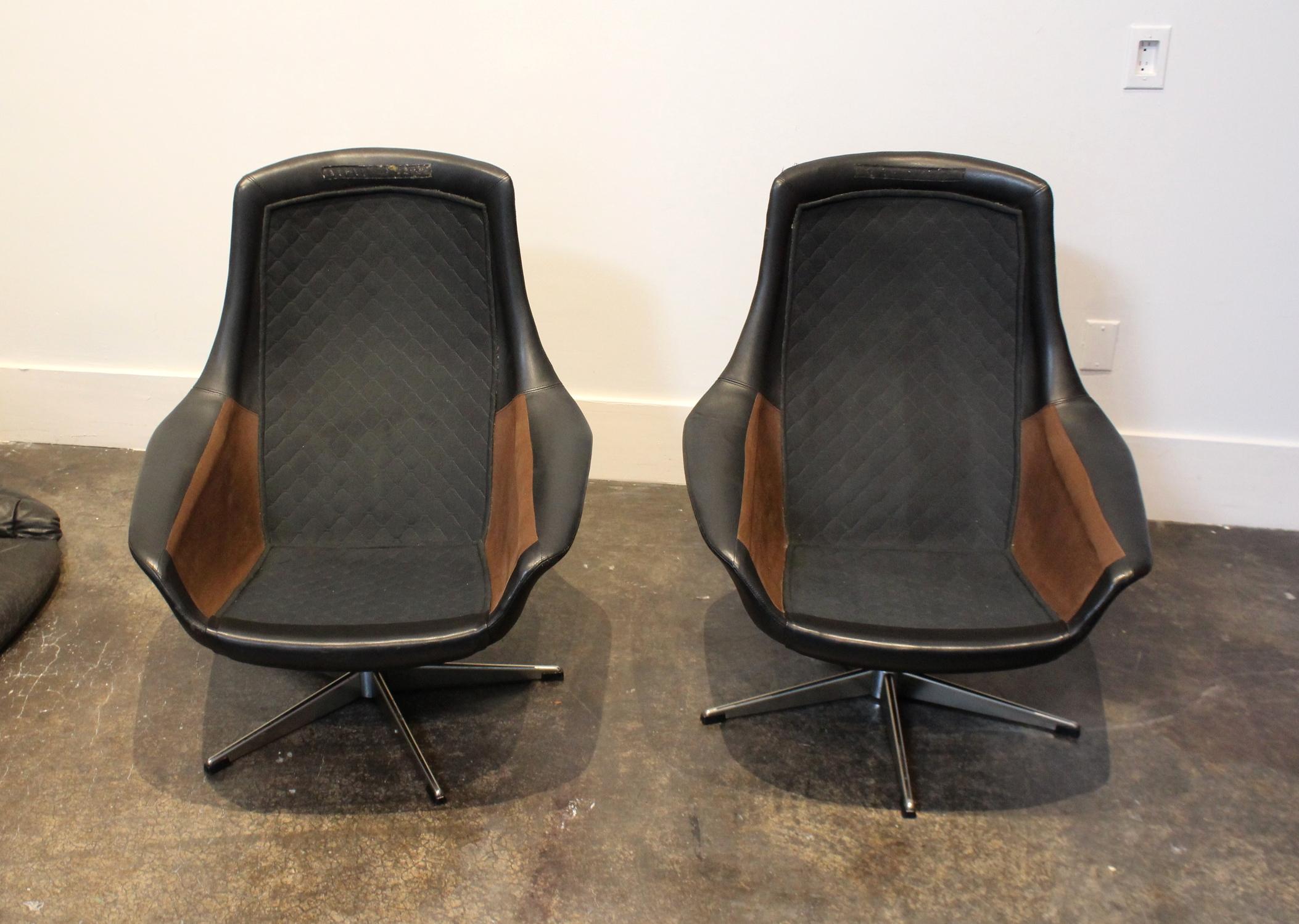Pair of 1970s Danish Leather Lounge Chairs and Ottoman by H.W. Klein for Bramin 4