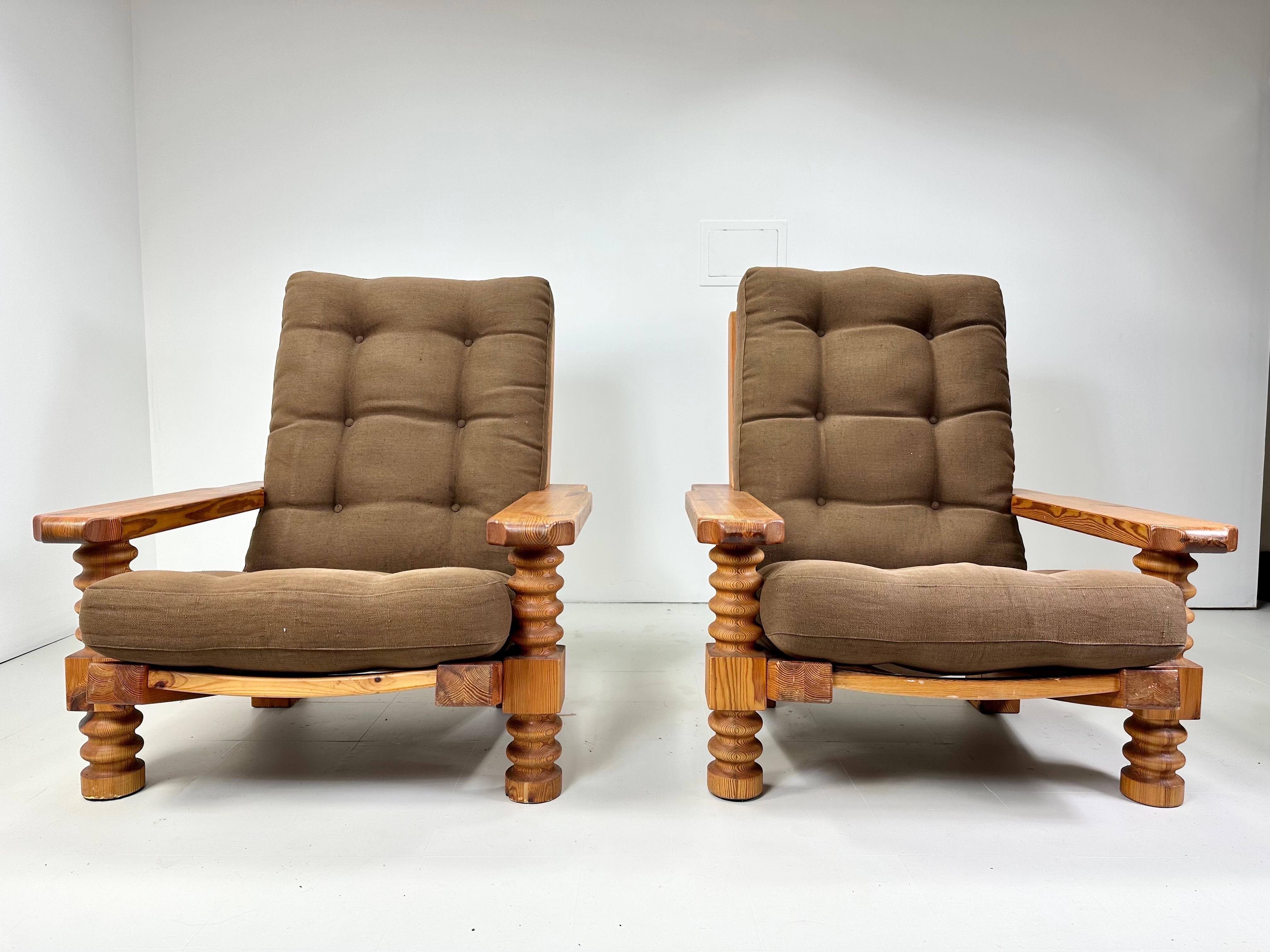 Scandinavian Modern Pair of 1970’s Danish Pine Lounge Chairs 