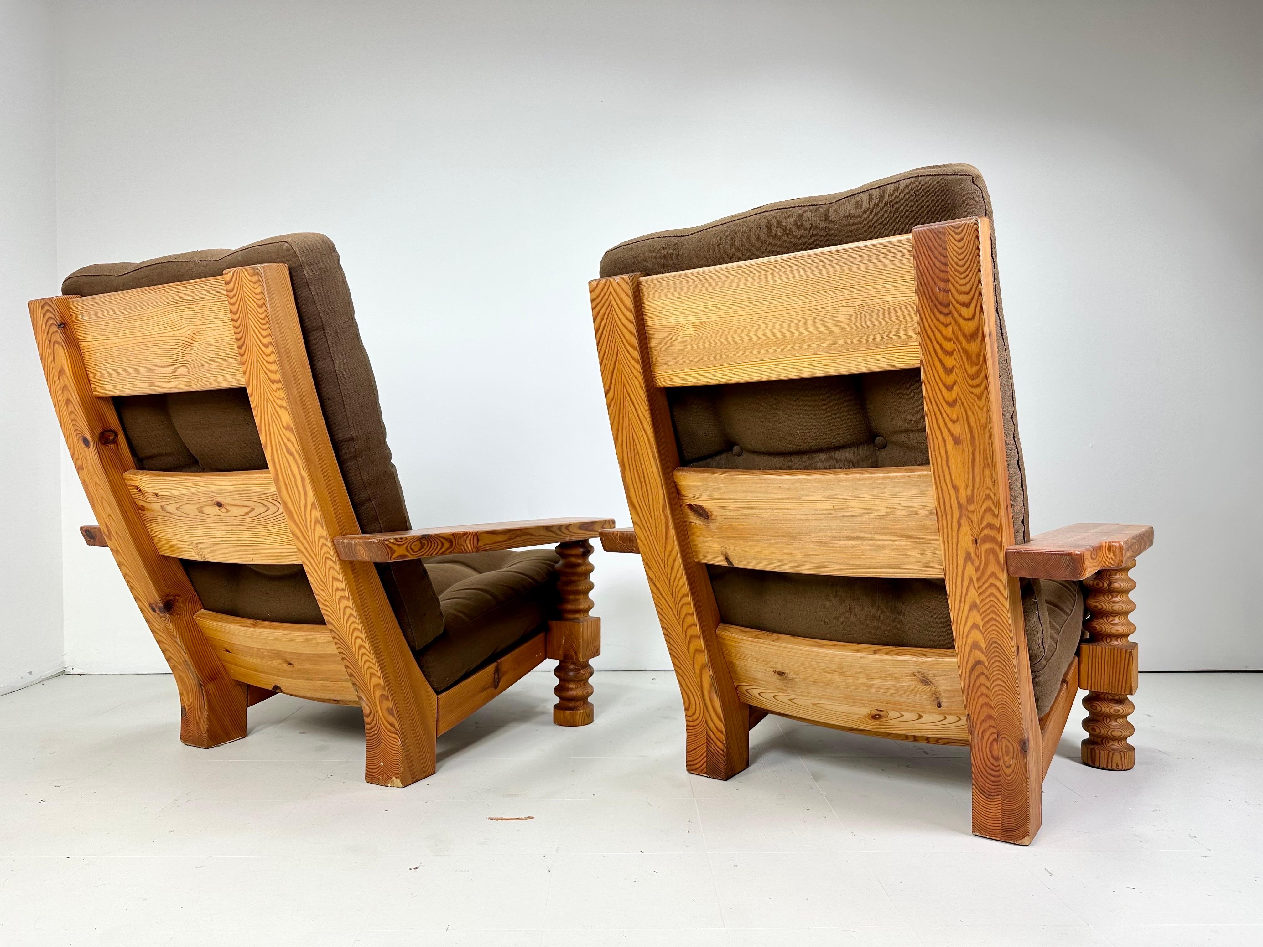 Pair of 1970’s Danish Pine Lounge Chairs  In Good Condition In Turners Falls, MA