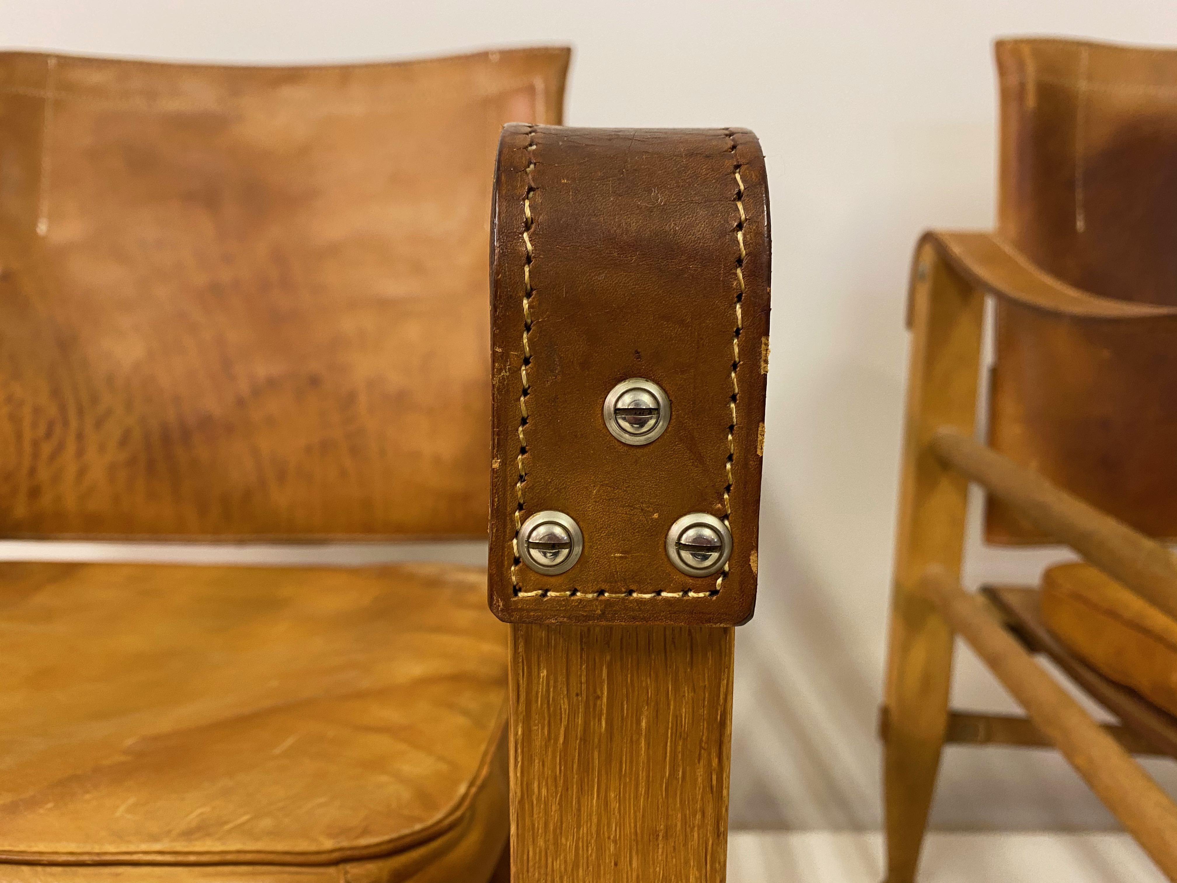 20th Century Pair of 1970s Danish Safari Chairs in Oak and Leather