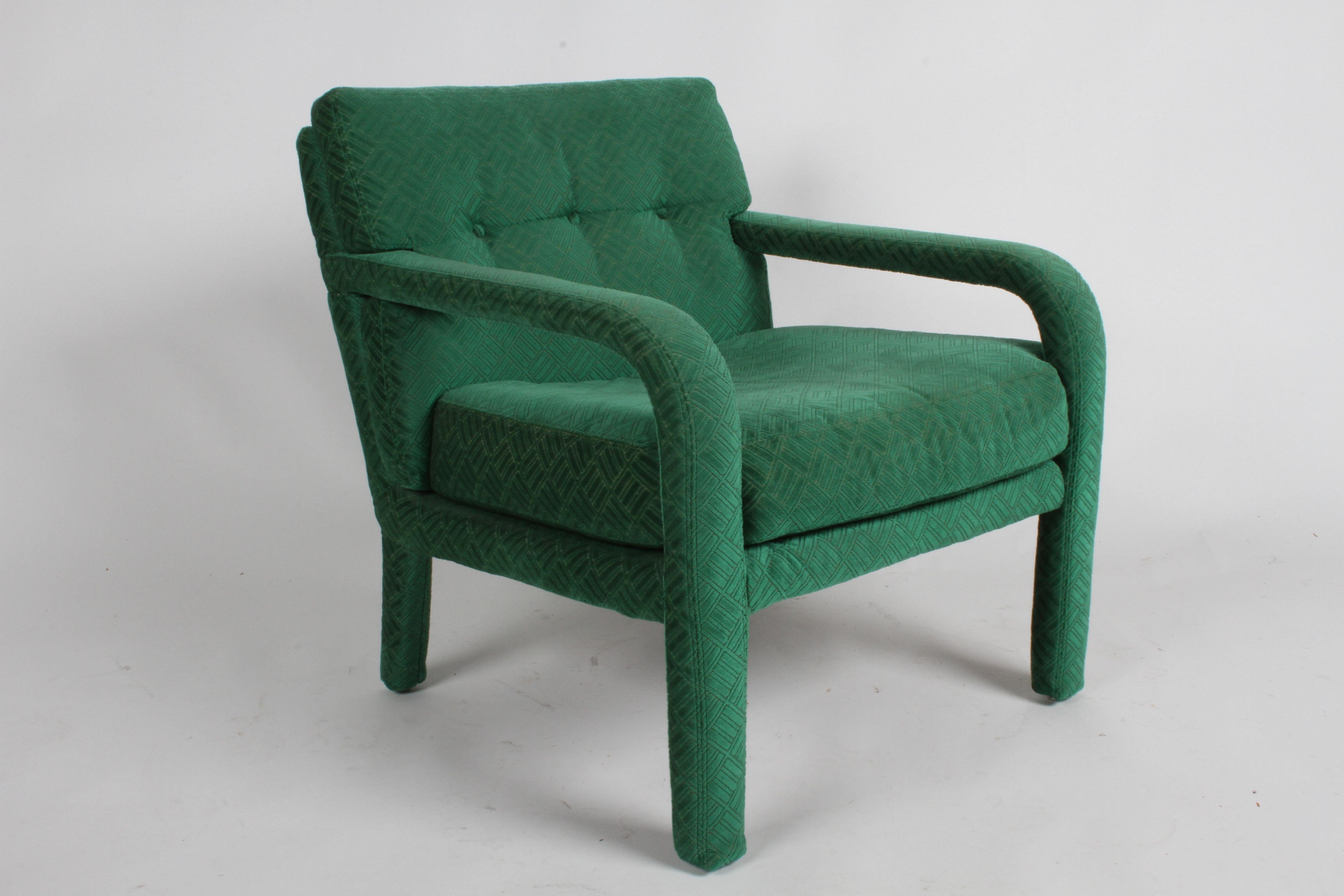 American Pair of 1970s Directional Lounge Chairs in a Textured Emerald Green Upholstery