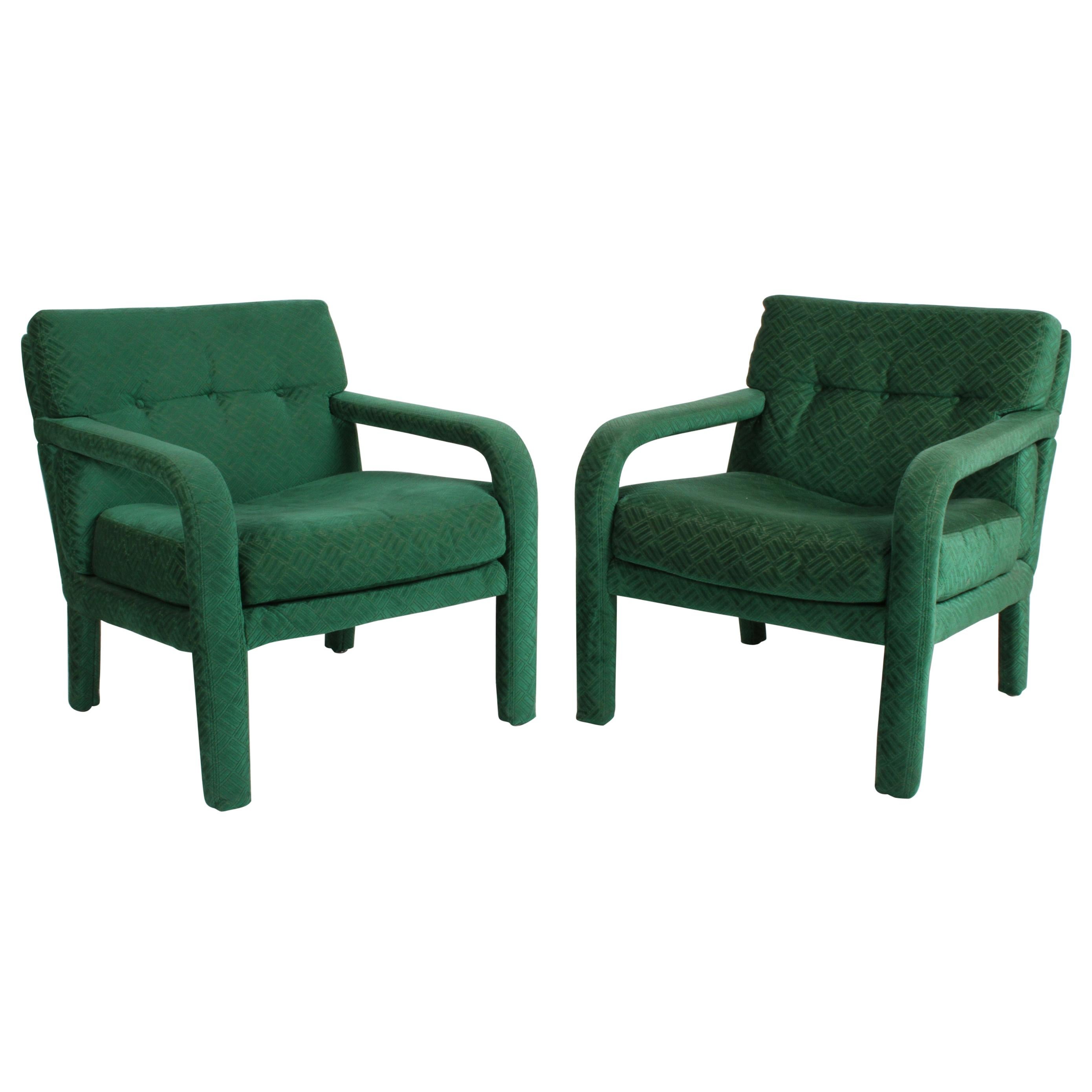 Pair of 1970s Directional Lounge Chairs in a Textured Emerald Green Upholstery