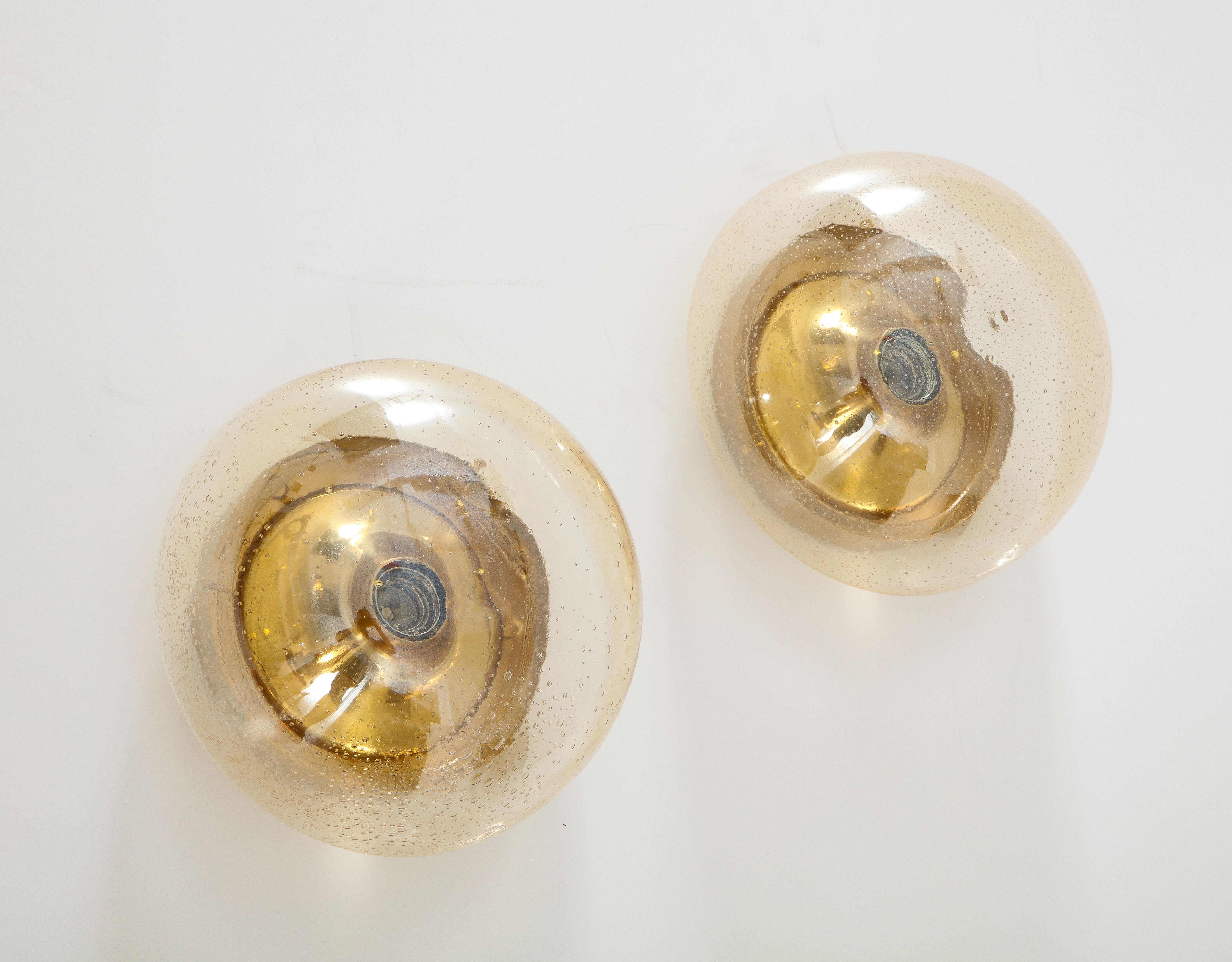 Mid-Century Modern Pair of 1970's Dome Sconces / Flush Mounts by Limburg For Sale