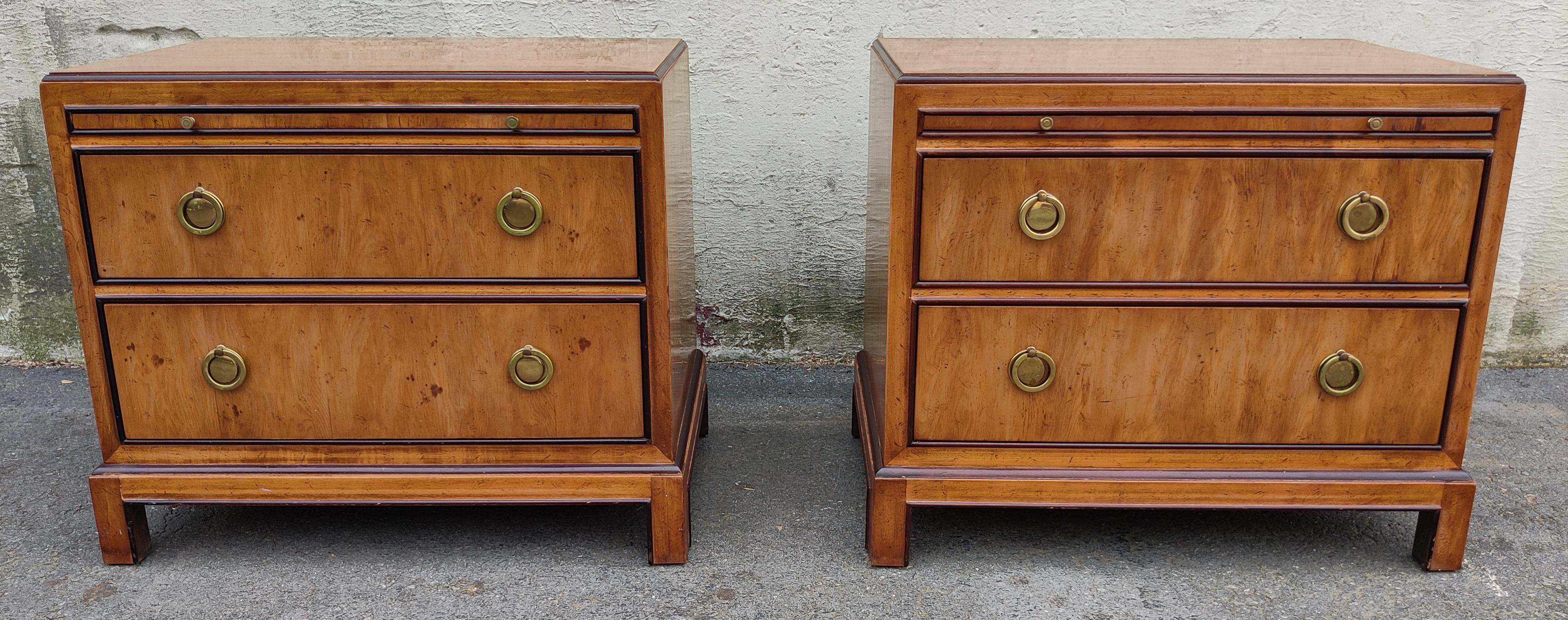 This beautiful pair of nightstands or end tables was made in the 1970s by Drexel Heritage for their 