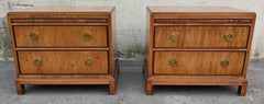 Pair of 1970s Drexel Heritage Hollywood Regency Burlwood & Brass Nightstands