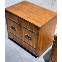 Pair of 1970s Drexel Vintage Brass Campaign Nightstands