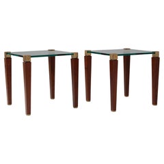 Coppia di tavolini quadrati in vetro e ottone di Peter Ghyczy, olandesi, degli anni
70