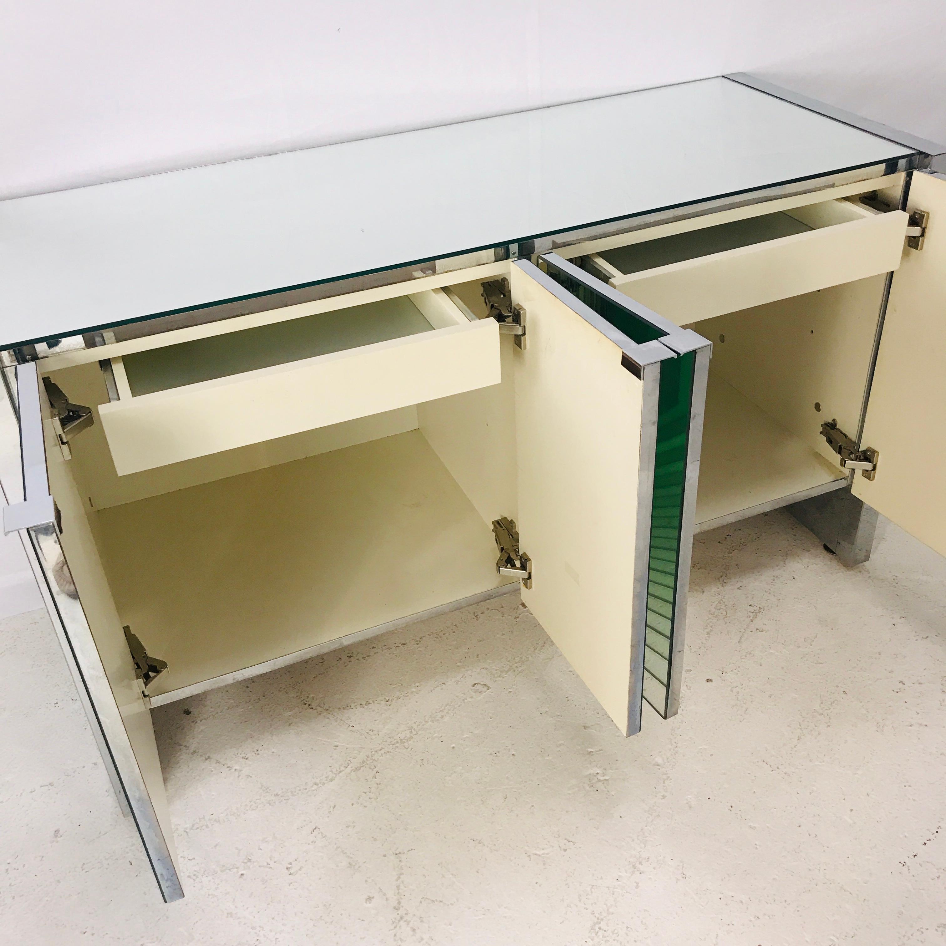 Pair of 1970s Ello Cabinets in Chrome and Mirror 1