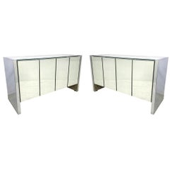 Pair of 1970s Ello Cabinets in Chrome and Mirror