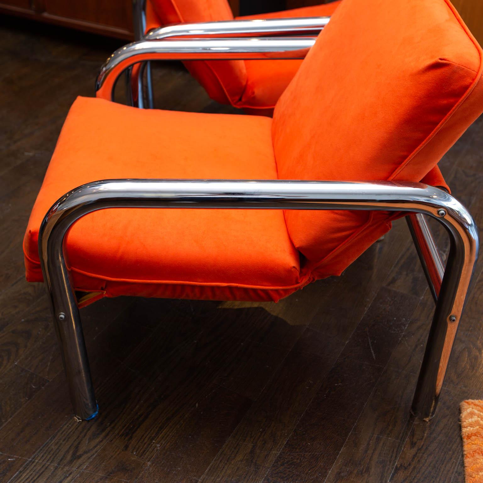 Mid-Century Modern Pair of 1970s Era Tubular Chrome Sling Chairs