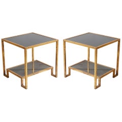 Pair of 1970s Etageres in Gilt Bronze Metal after Maison Ramsay and Resin Panels