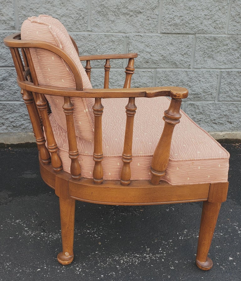 Pair of 1970s Ethan Allen Heirloom Maple Barrel Back Upholstered Lounge