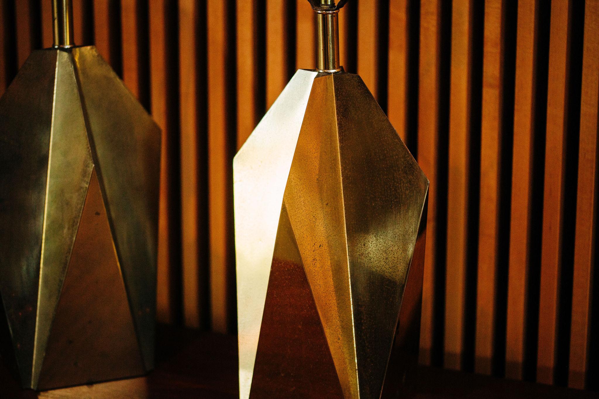 Pair of 1970s Faceted Brass Designer Table Lamps 1