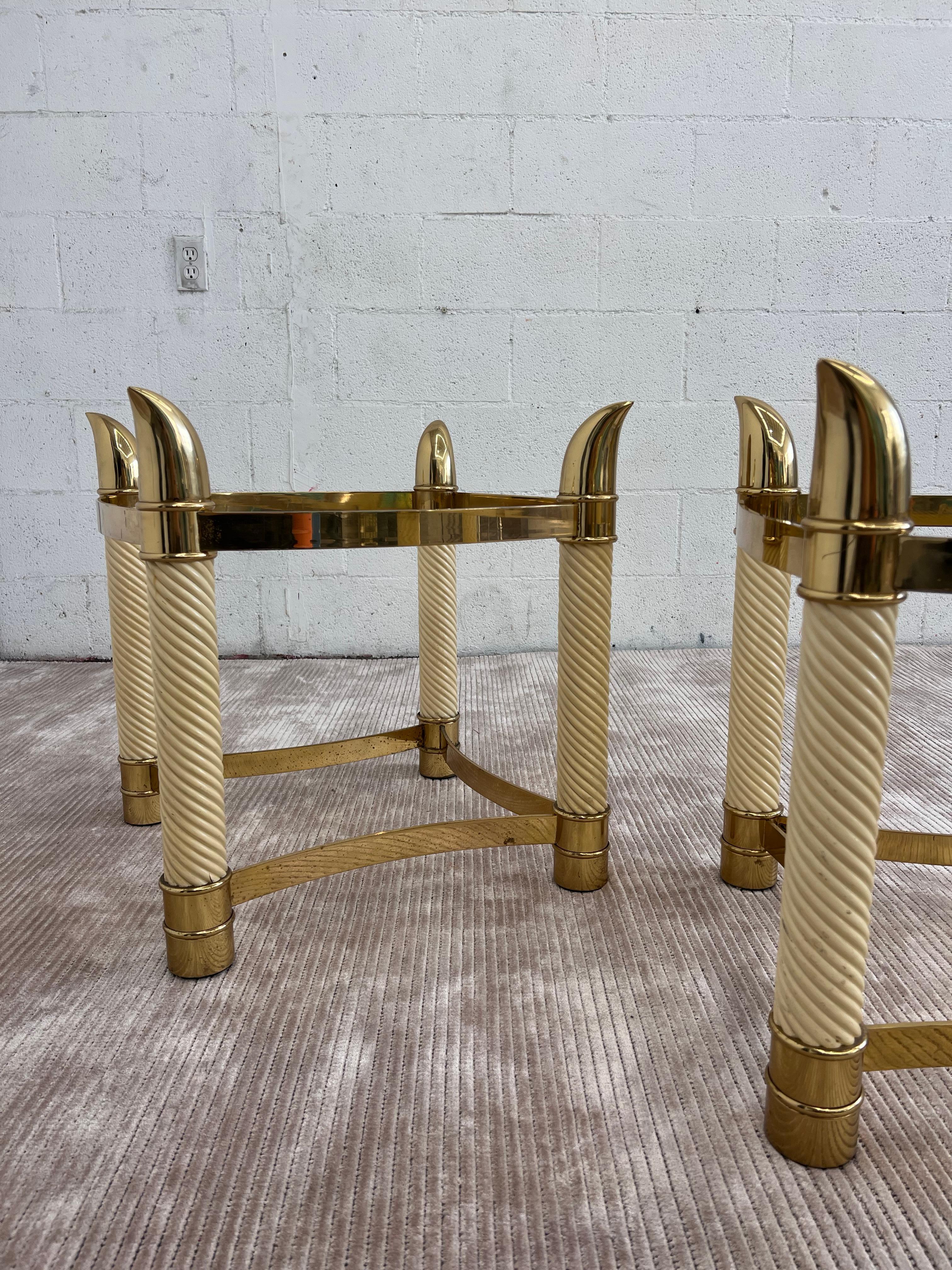 Pair of 1970s Faux Elephant Tusk Side Table in Brass and Faux Horn in the style  For Sale 4