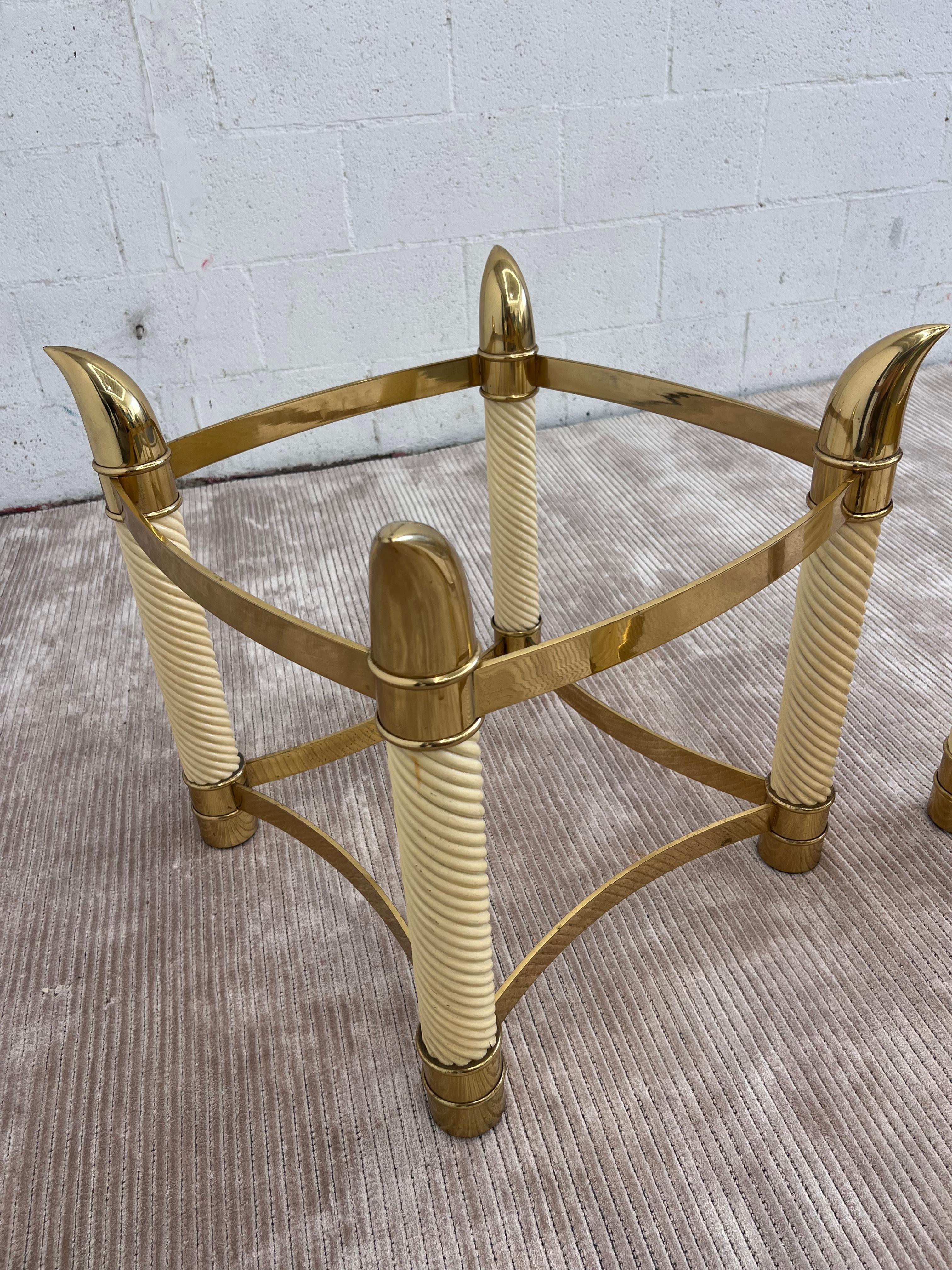 Pair of 1970s Faux Elephant Tusk Side Table in Brass and Faux Horn in the style  For Sale 7
